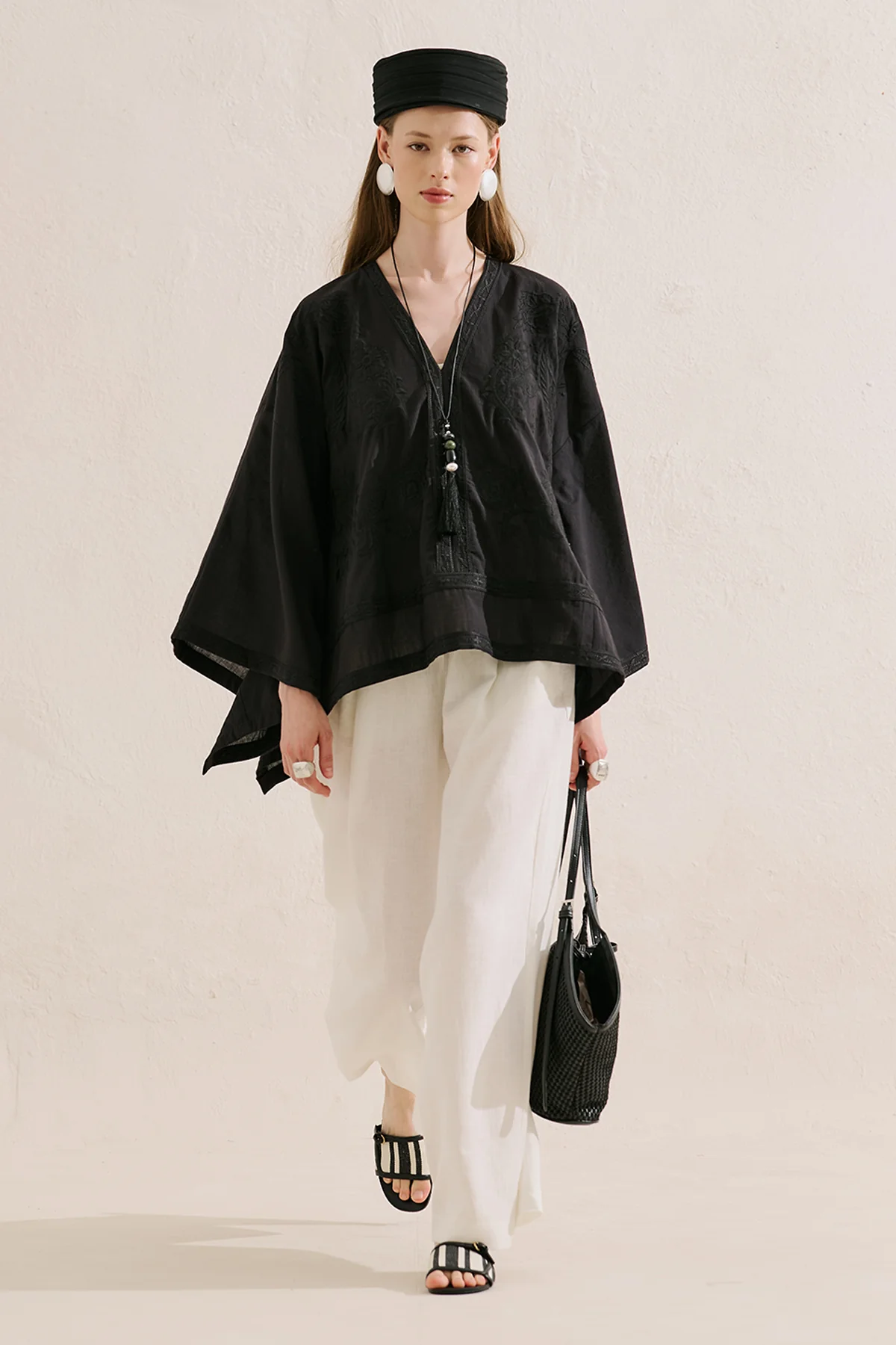 Premium Embroidered Cape Blouse Black
