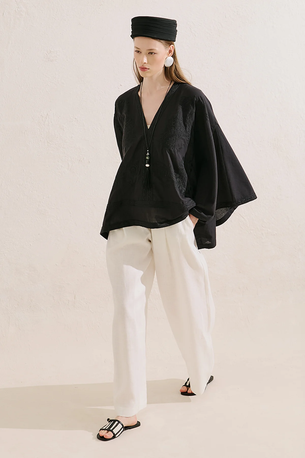 Premium Embroidered Cape Blouse Black - Image 5