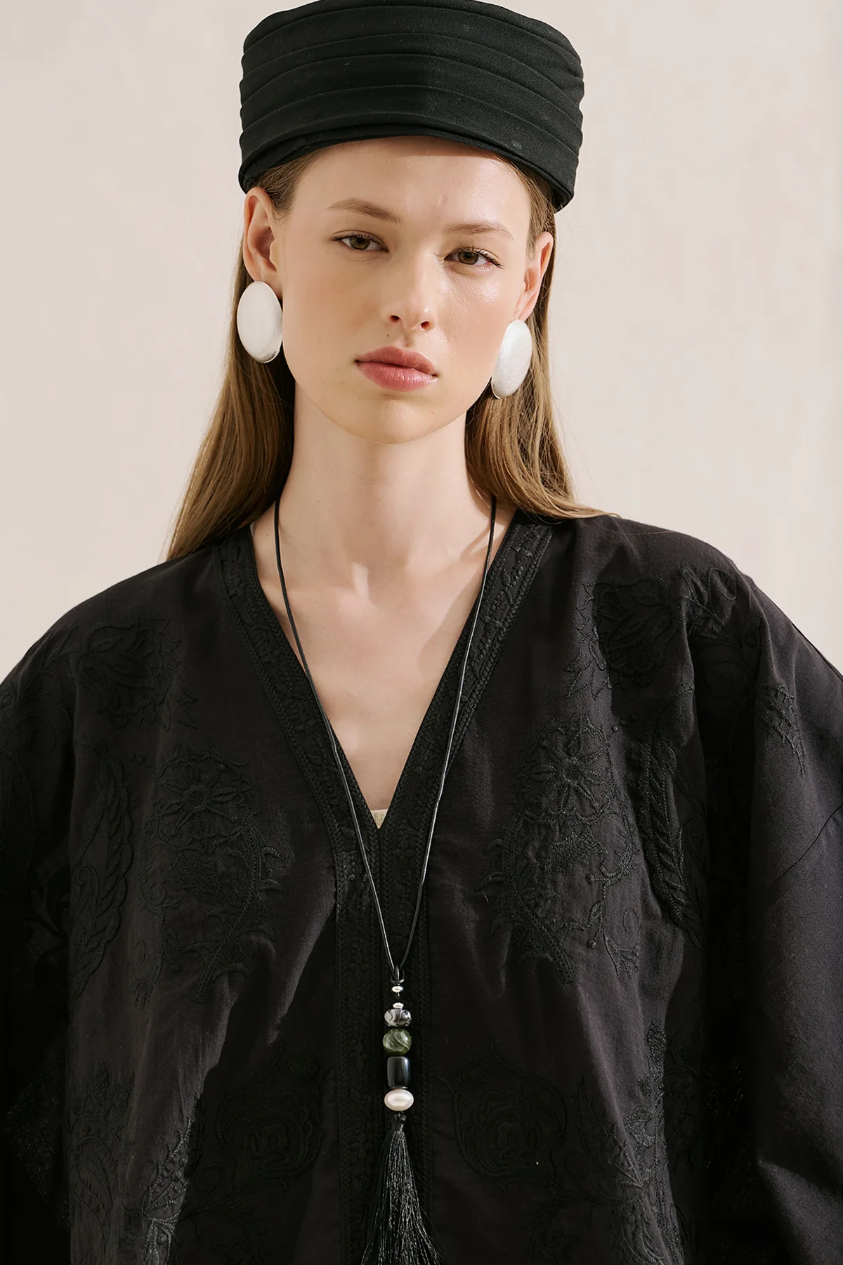 Premium Embroidered Cape Blouse Black - Image 8