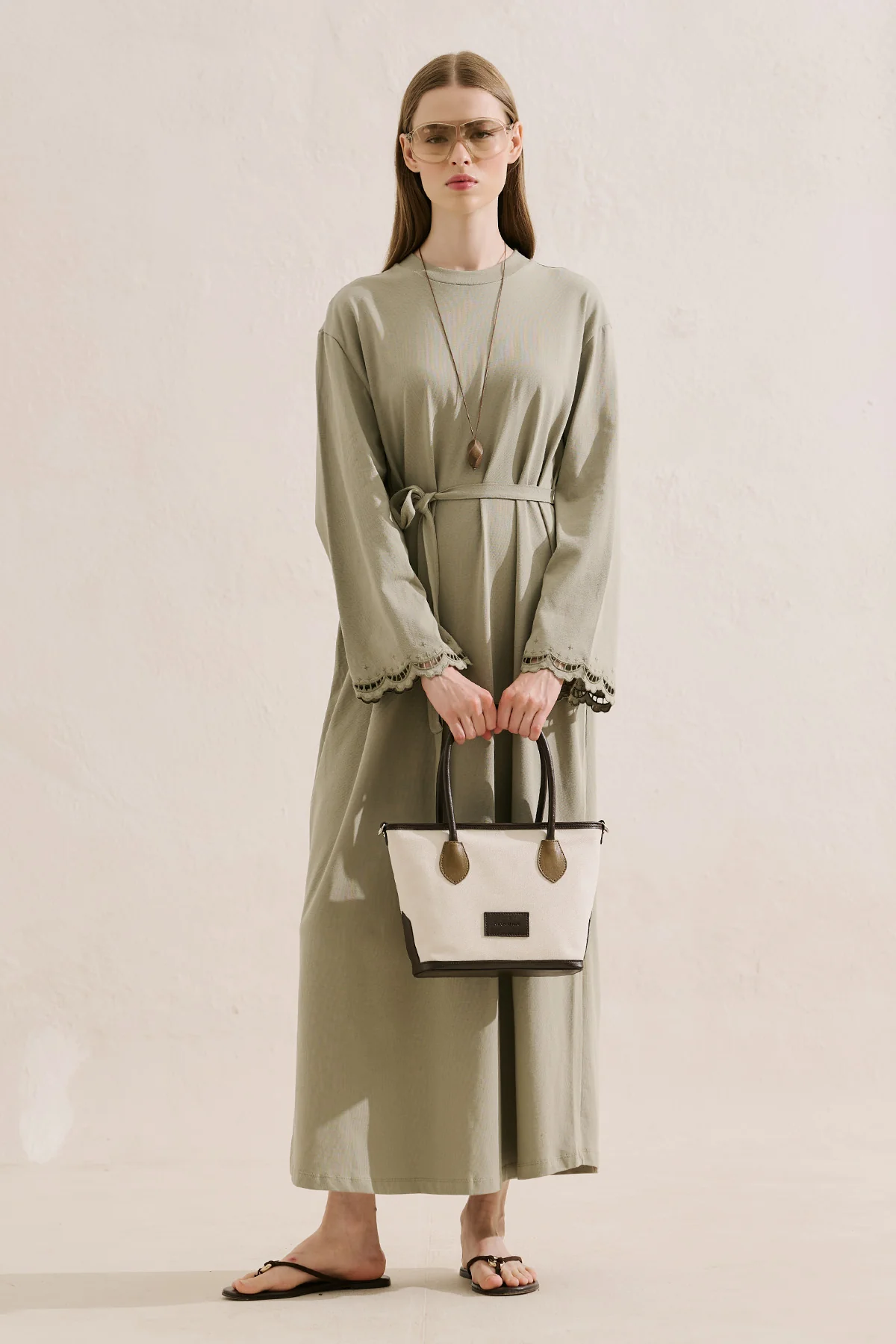 Embroidered Relaxed Dress Sage Green - Image 2