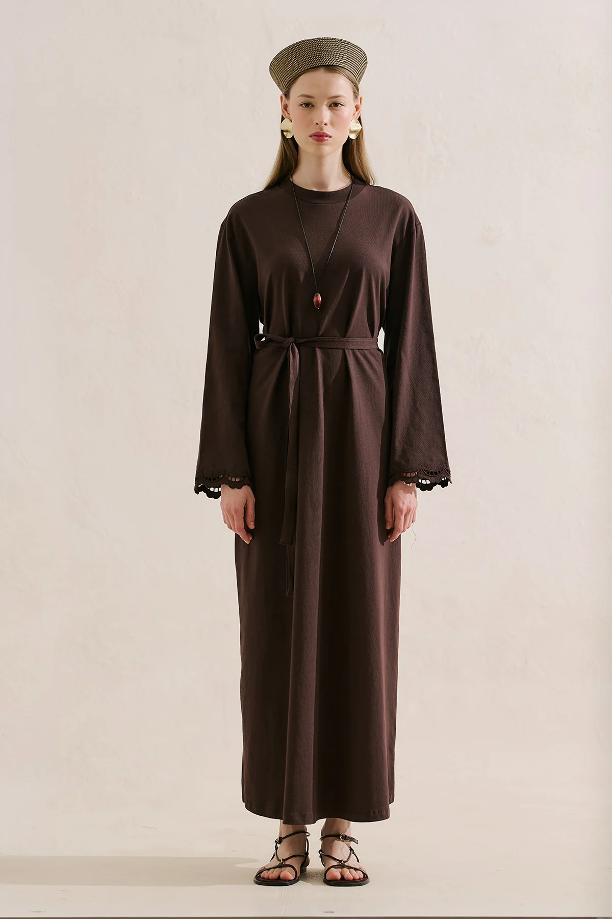 Embroidered Relaxed Dress Brown