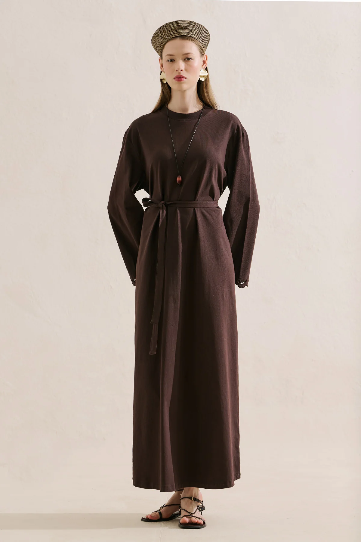 Embroidered Relaxed Dress Brown - Image 5
