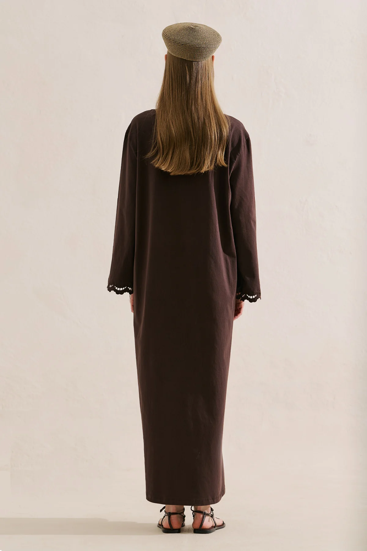 Embroidered Relaxed Dress Brown - Image 7