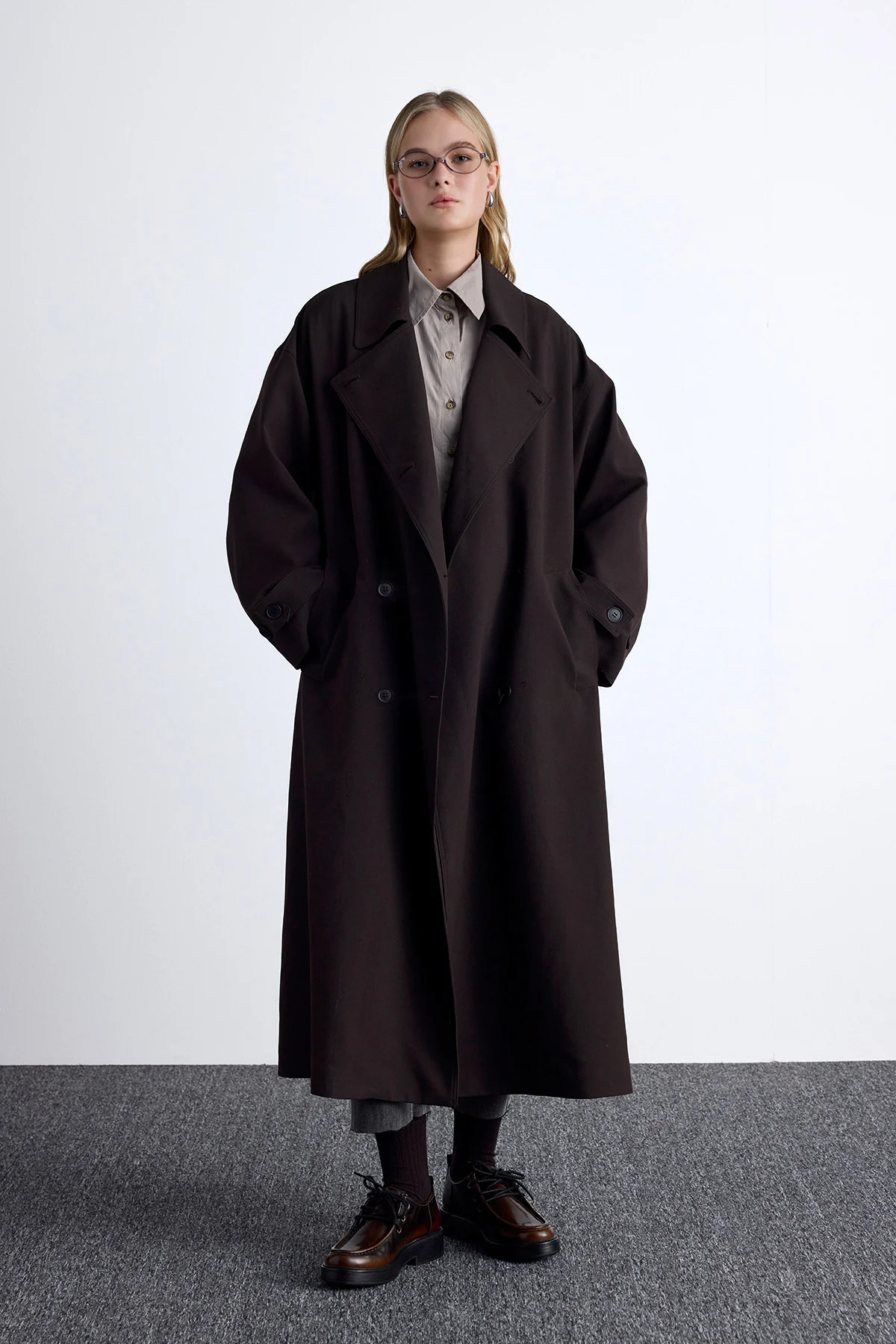 Nicola Double Breasted Trench Coat Dark Brown