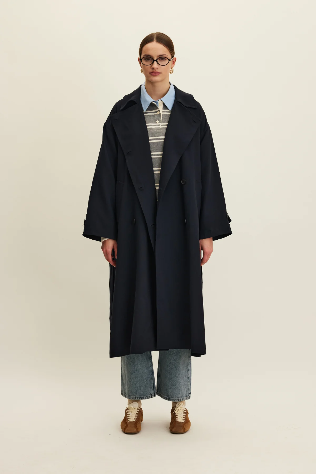 Nicola Double Breasted Trench Coat Navy Blue - Image 4