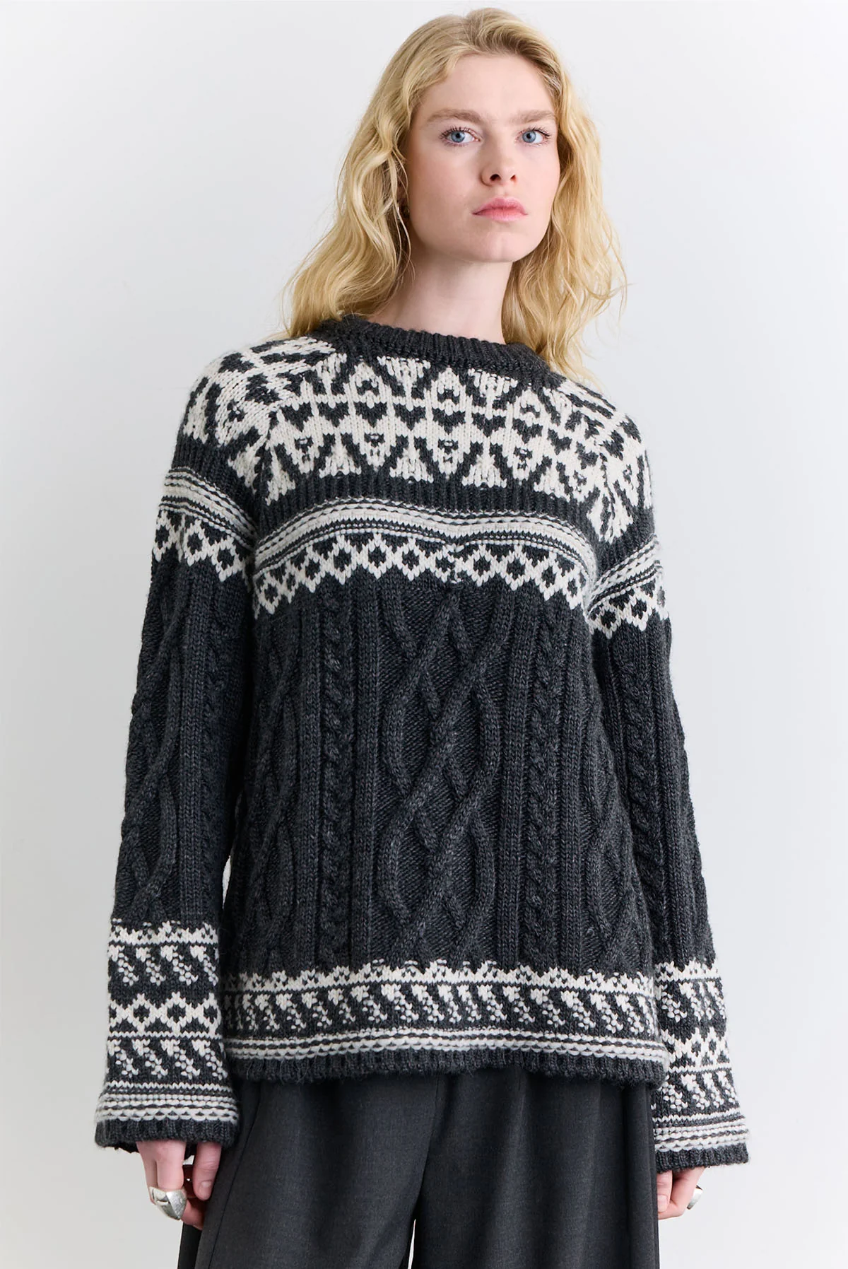 Nordic Pattern Sweater Grey - Image 2