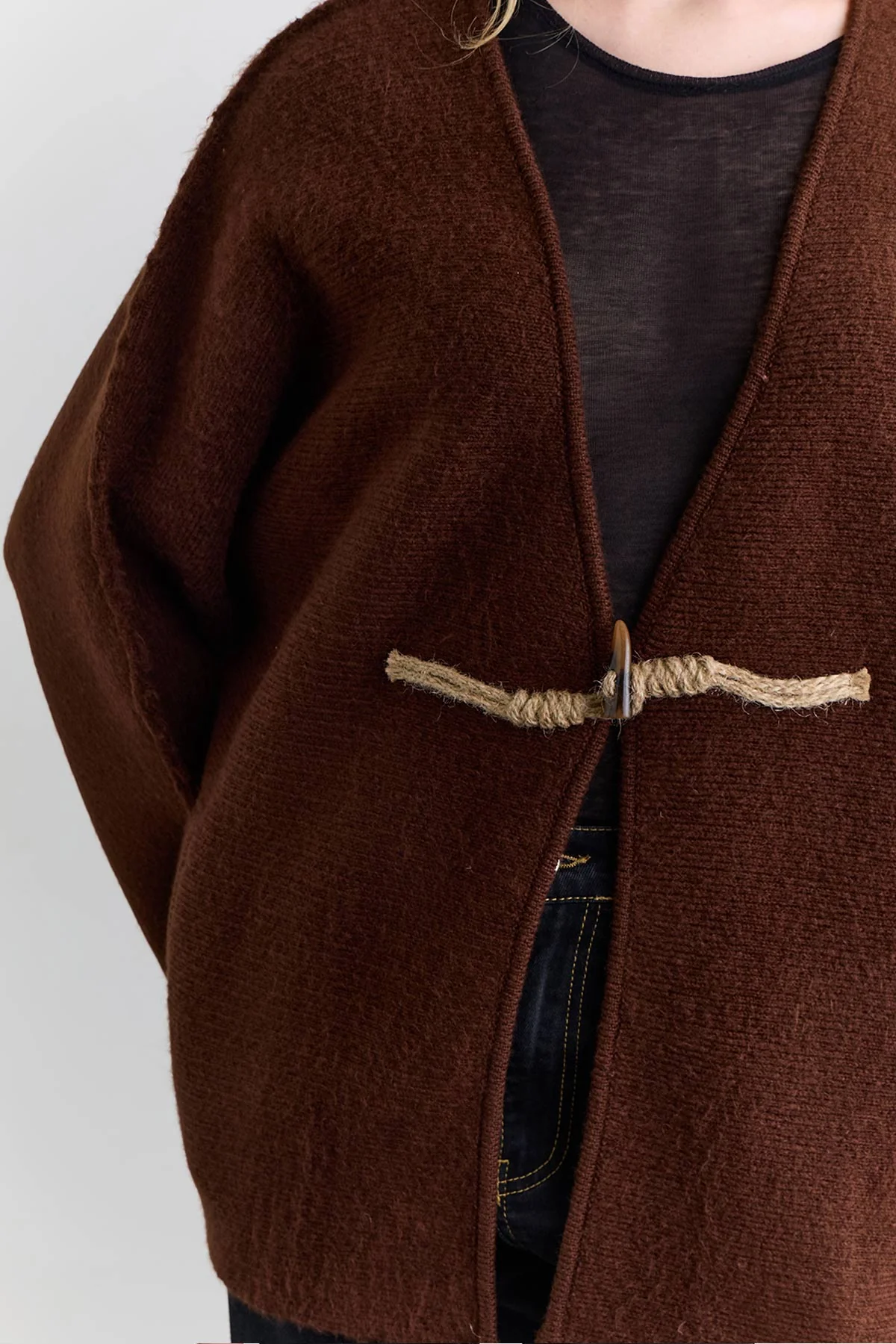 Norway Button Knit Cardigan Brown - Image 3