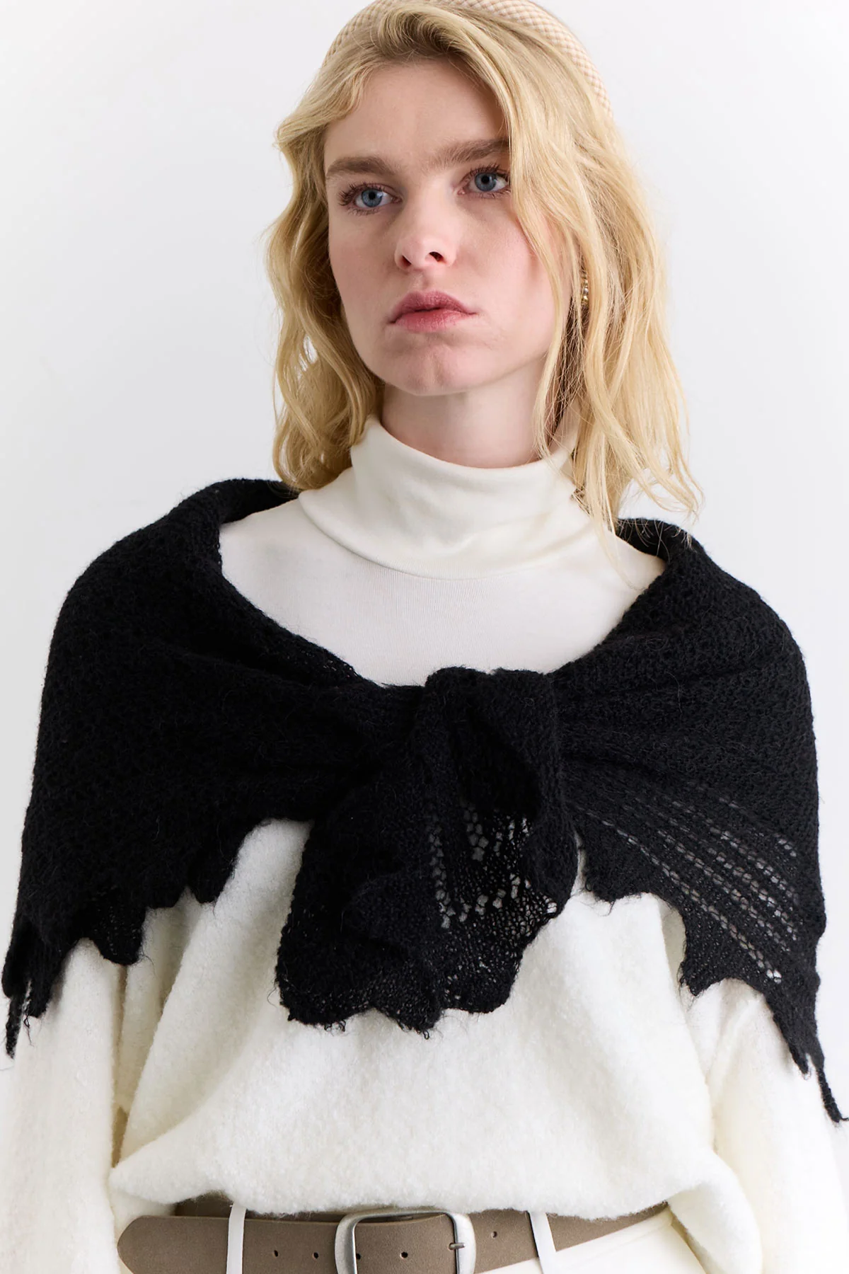 Open Knit Oversized Shawl Black - Image 2