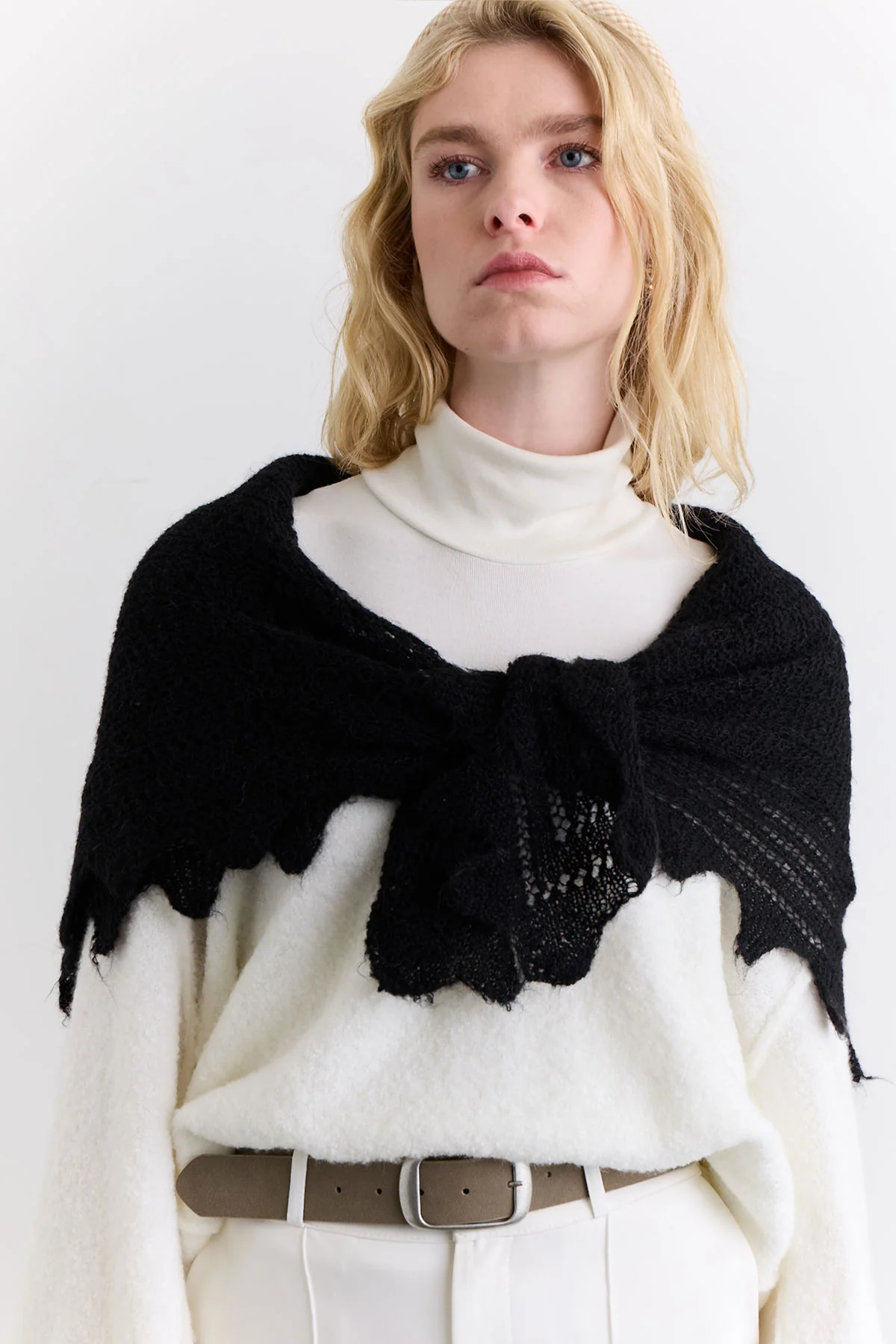Open Knit Oversized Shawl Black - Image 3