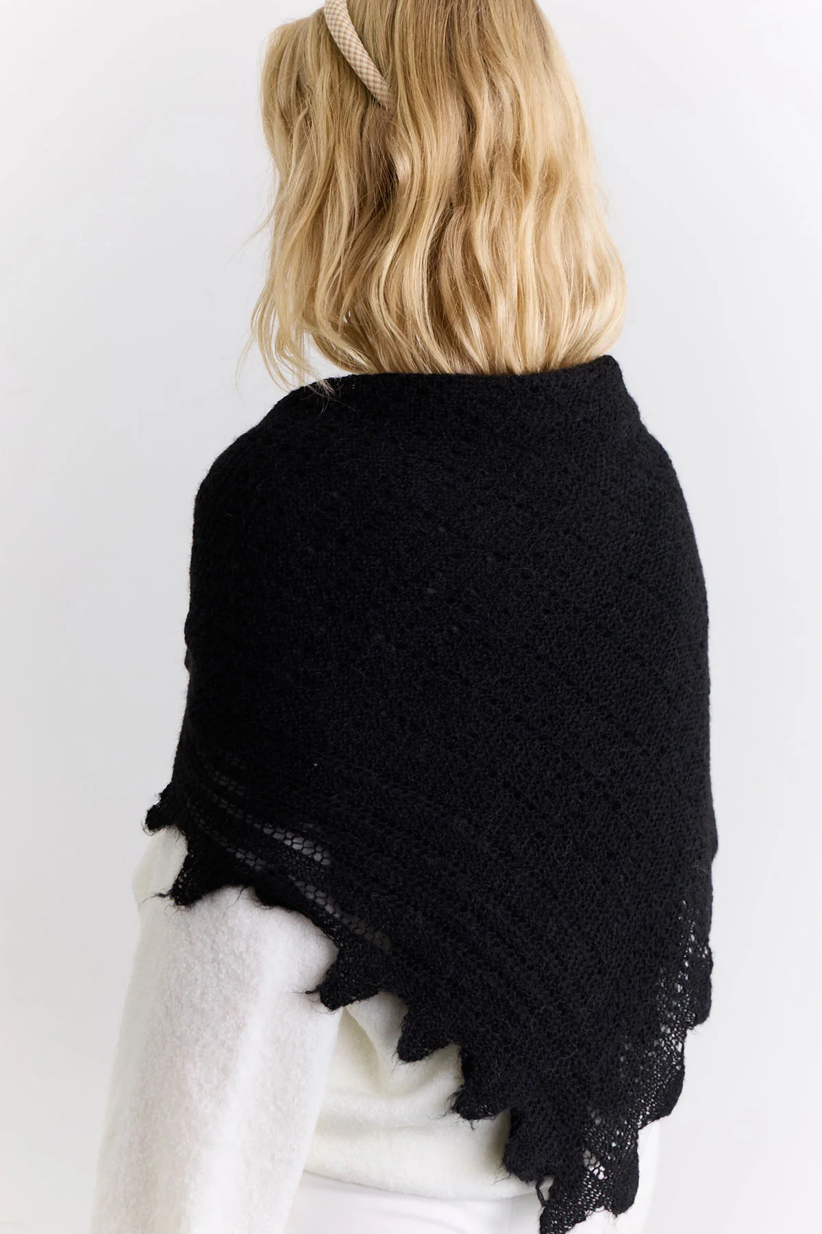 Open Knit Oversized Shawl Black - Image 4