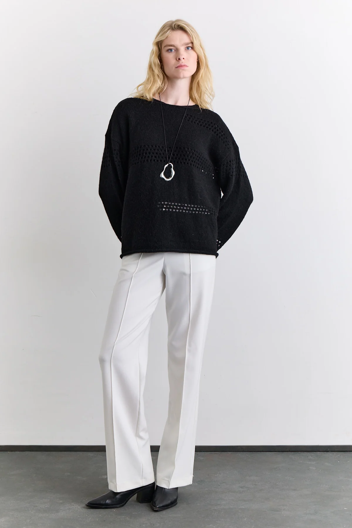 Open Knit Sweater Black - Image 5
