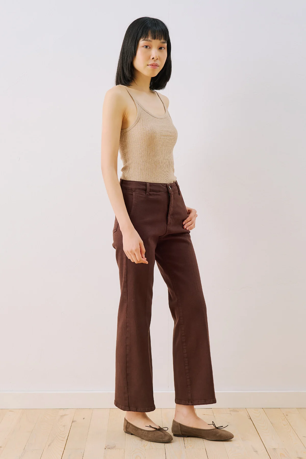 Mid Rise Flared Jeans Brown - Image 6