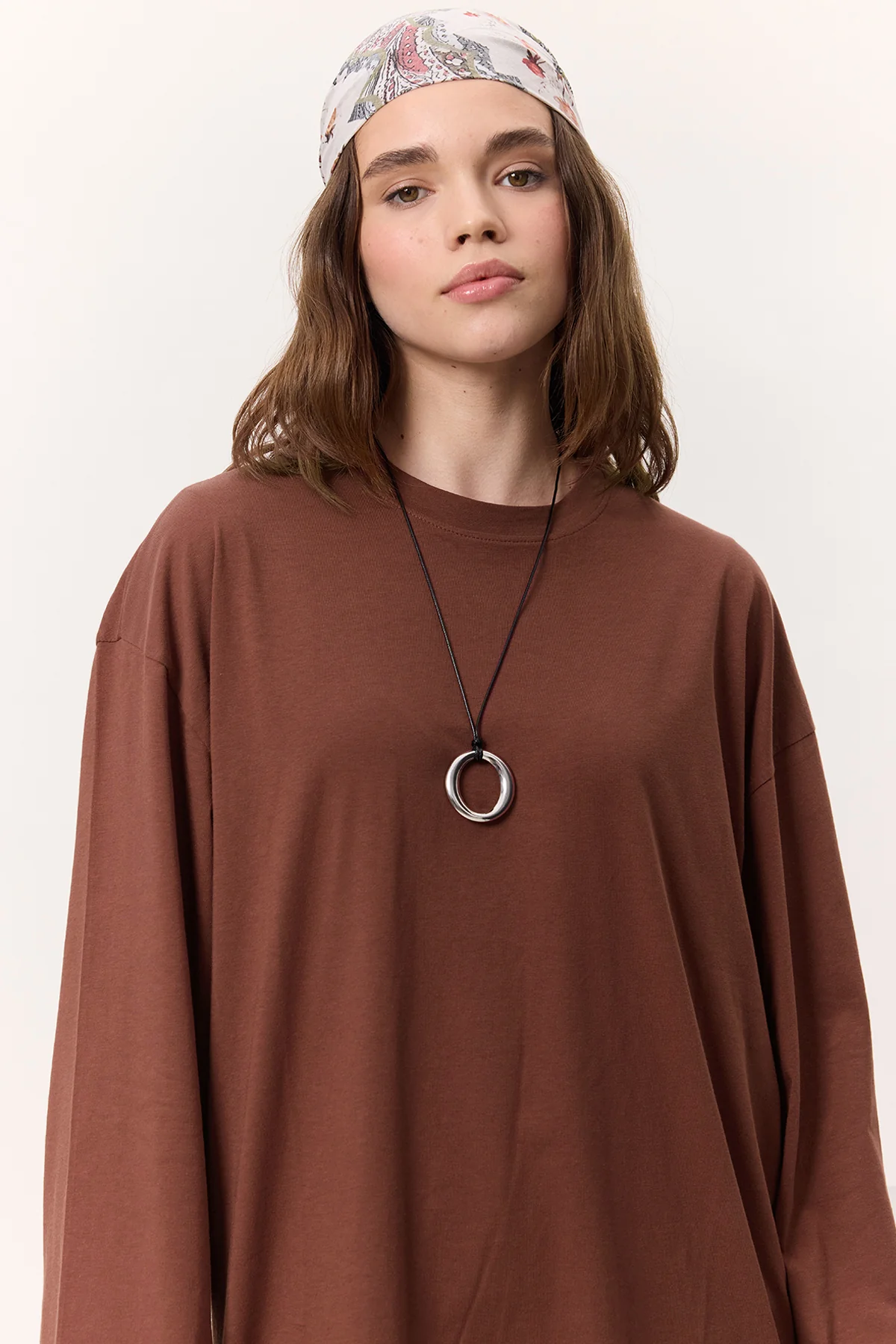 Oversize Long Sleeve T-Shirt Bark Brown - Image 3