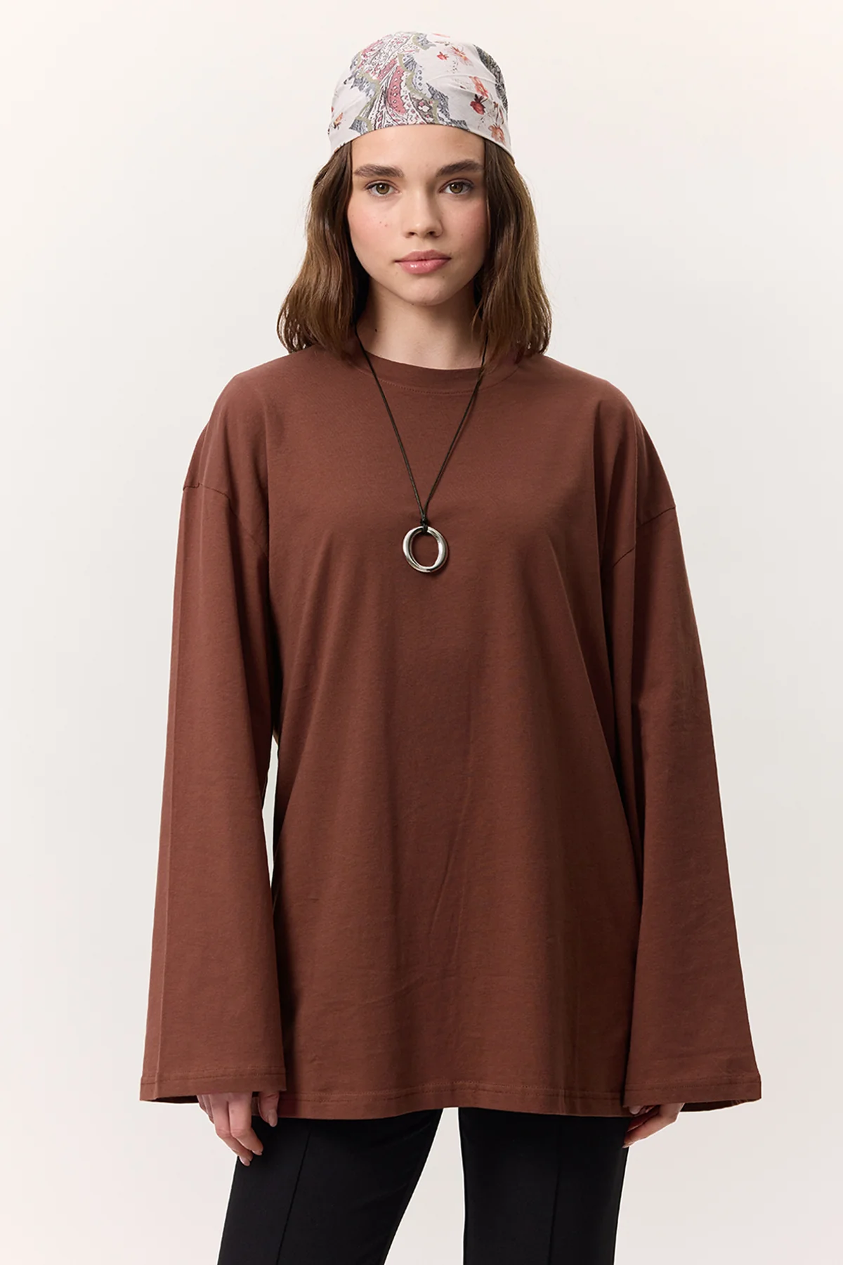 Oversize Long Sleeve T-Shirt Bark Brown - Image 5