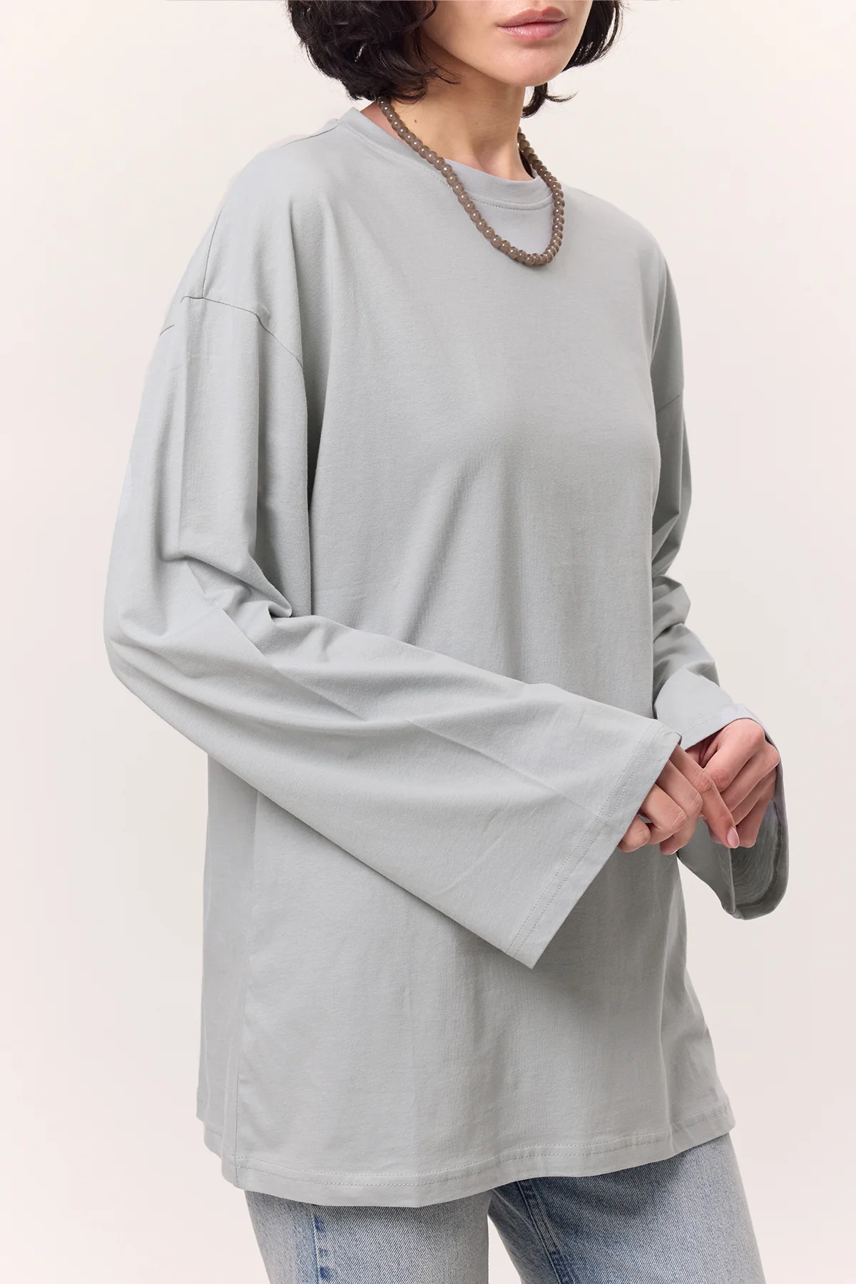 Oversize Long Sleeve T-Shirt Light Blue - Image 5