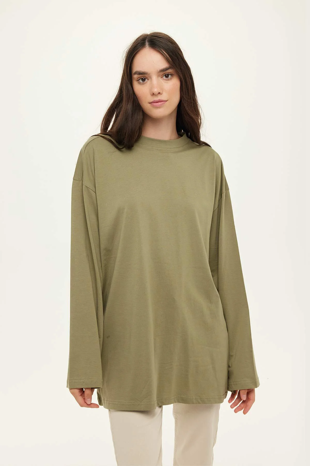 Oversize Long Sleeve T-Shirt Light Khaki - Image 3
