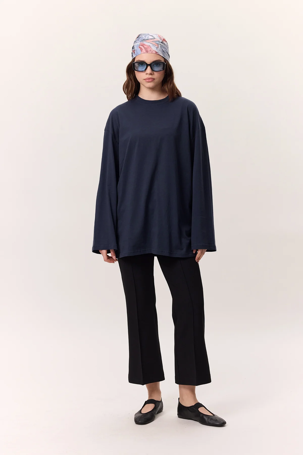 Oversize Long Sleeve T-Shirt Navy Blue - Image 4