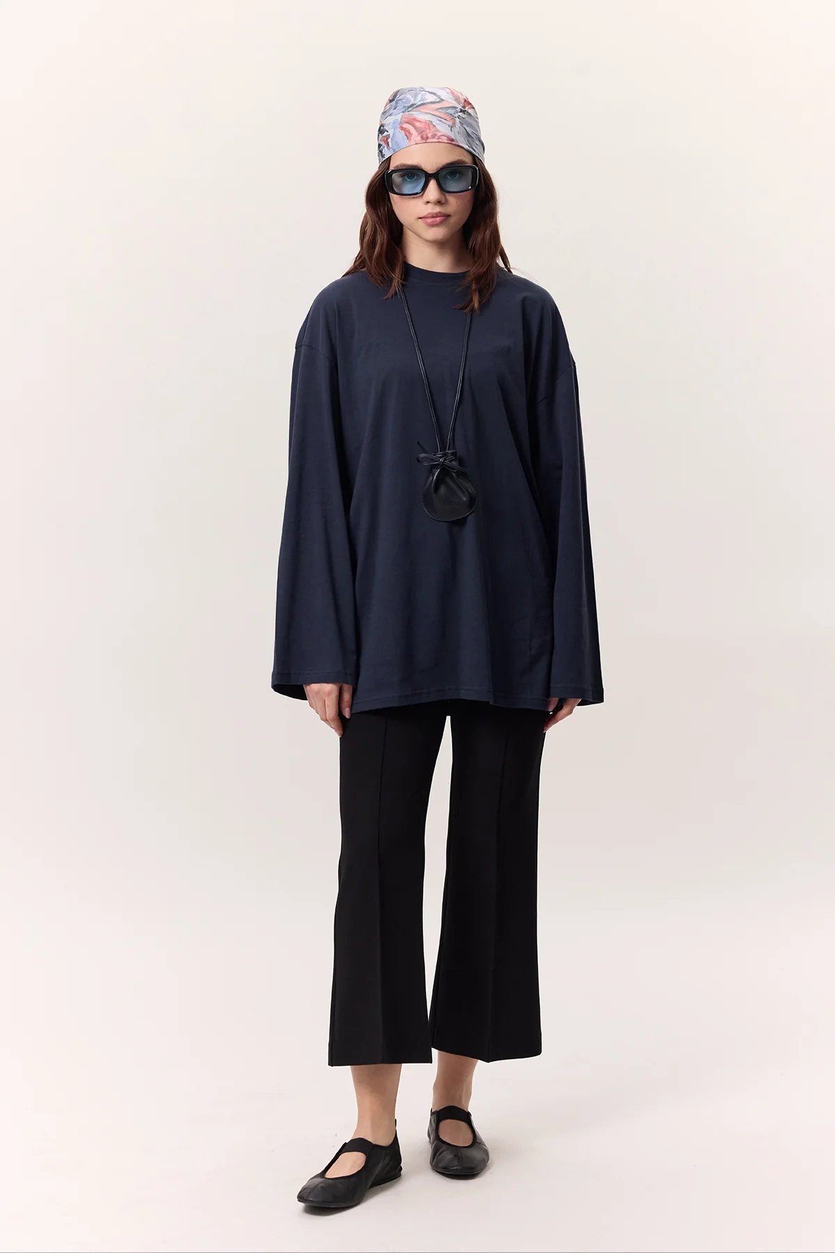 Oversize Long Sleeve T-Shirt Navy Blue - Image 5