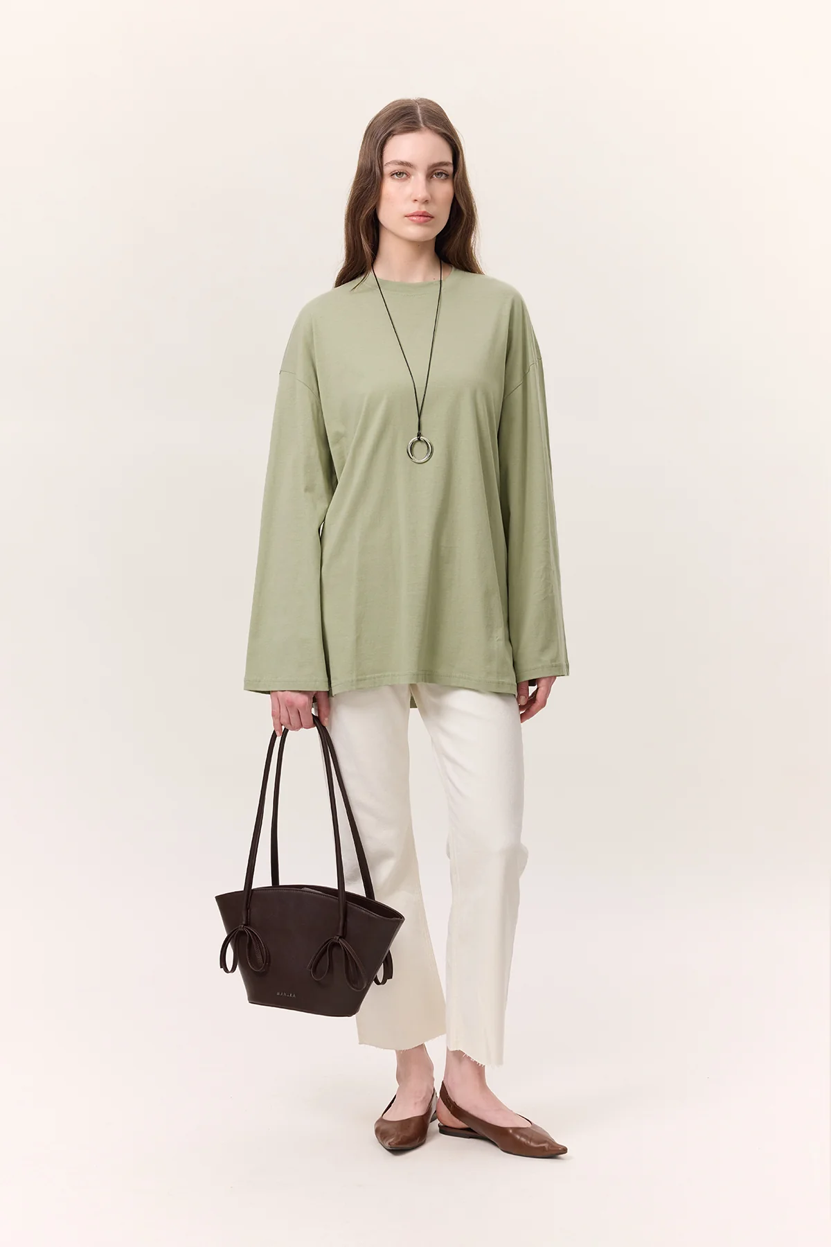 Oversize Long Sleeve T-Shirt Pistachio Green - Image 2