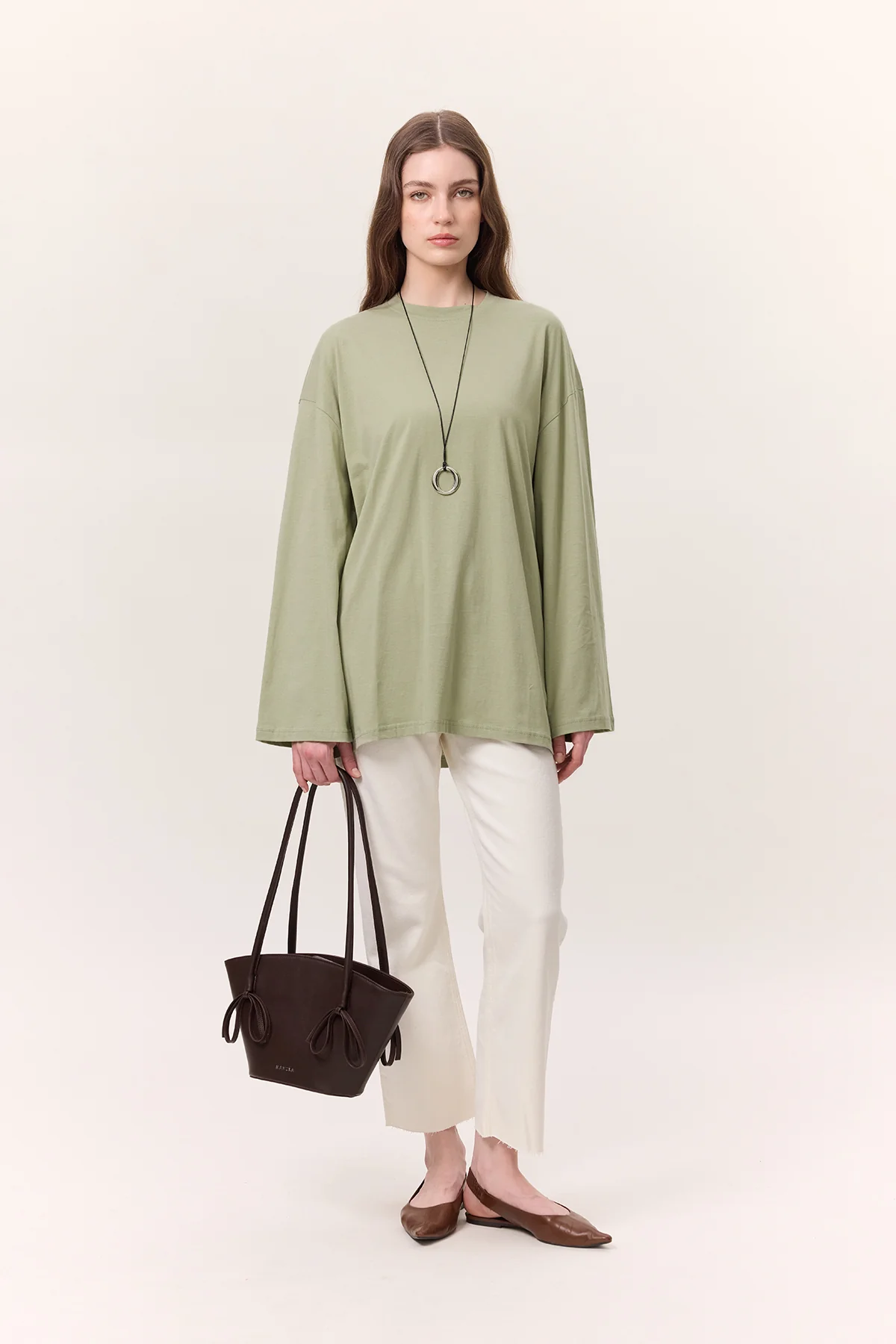 Oversize Long Sleeve T-Shirt Pistachio Green - Image 3