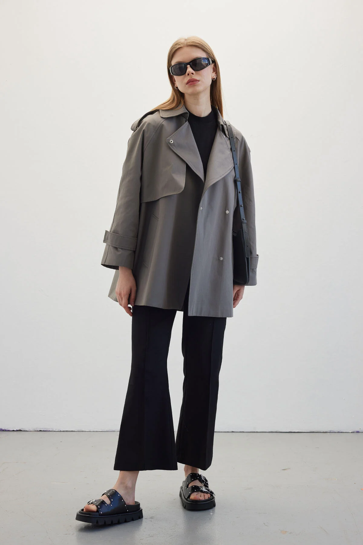 Oversize Short Trench Coat Grey - Image 2