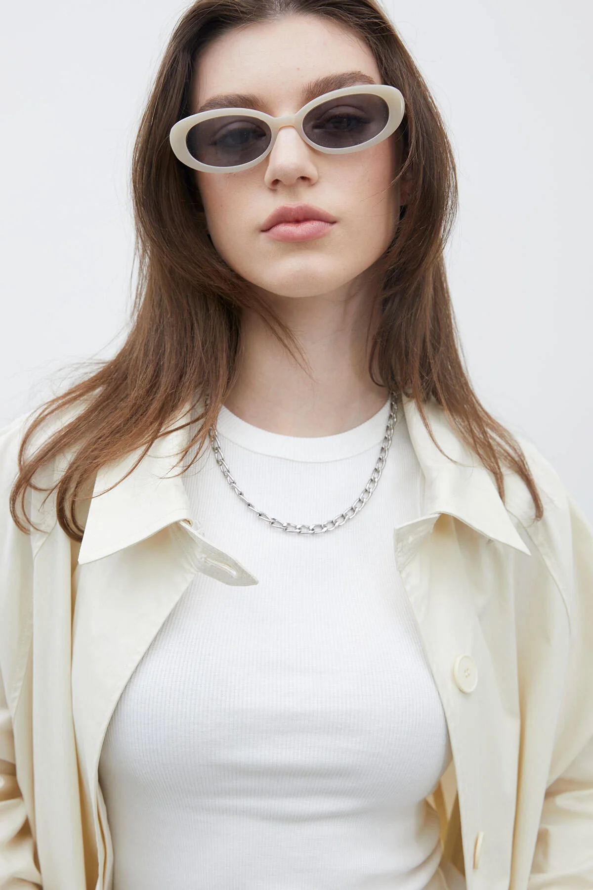Oversize Technical Fabric Trench Coat Vanilla - Image 11