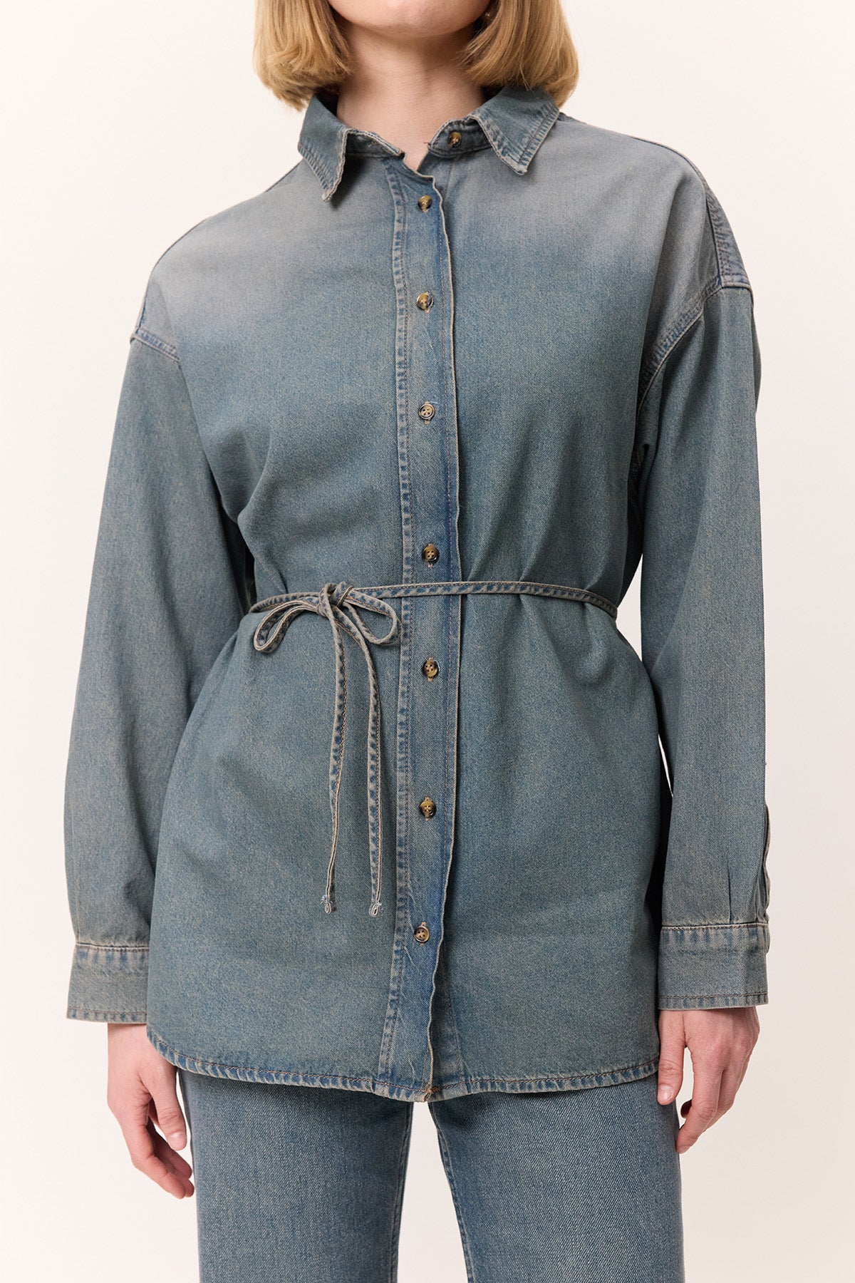 Oversized Belted Denim Shirt Livid - Image 3
