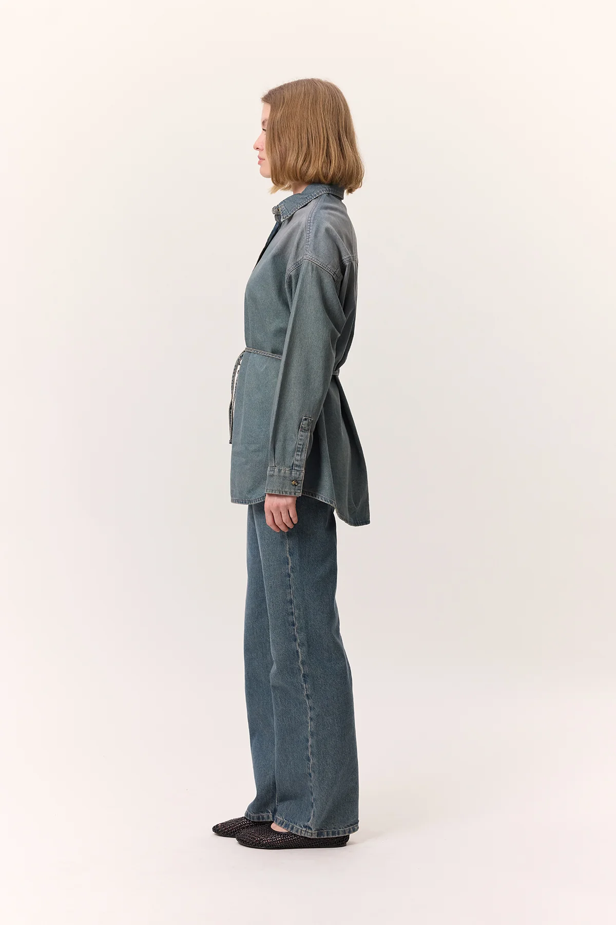 Oversized Belted Denim Shirt Livid - Image 4
