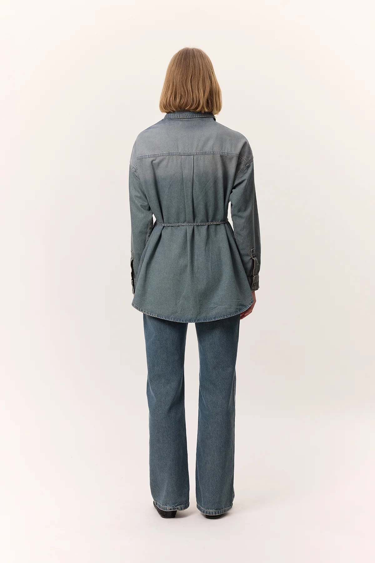 Oversized Belted Denim Shirt Livid - Image 8