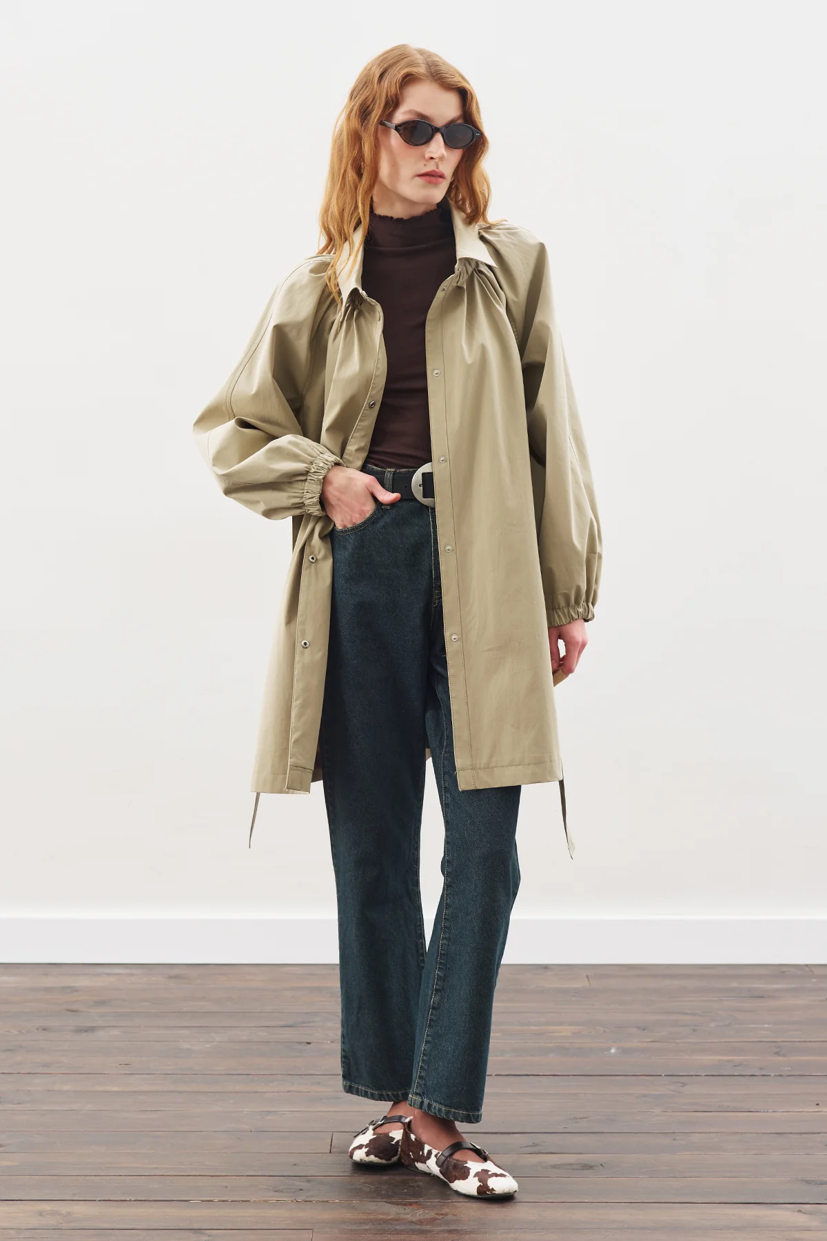 Oversized Belted Midi Trench Coat Khakı - Image 5