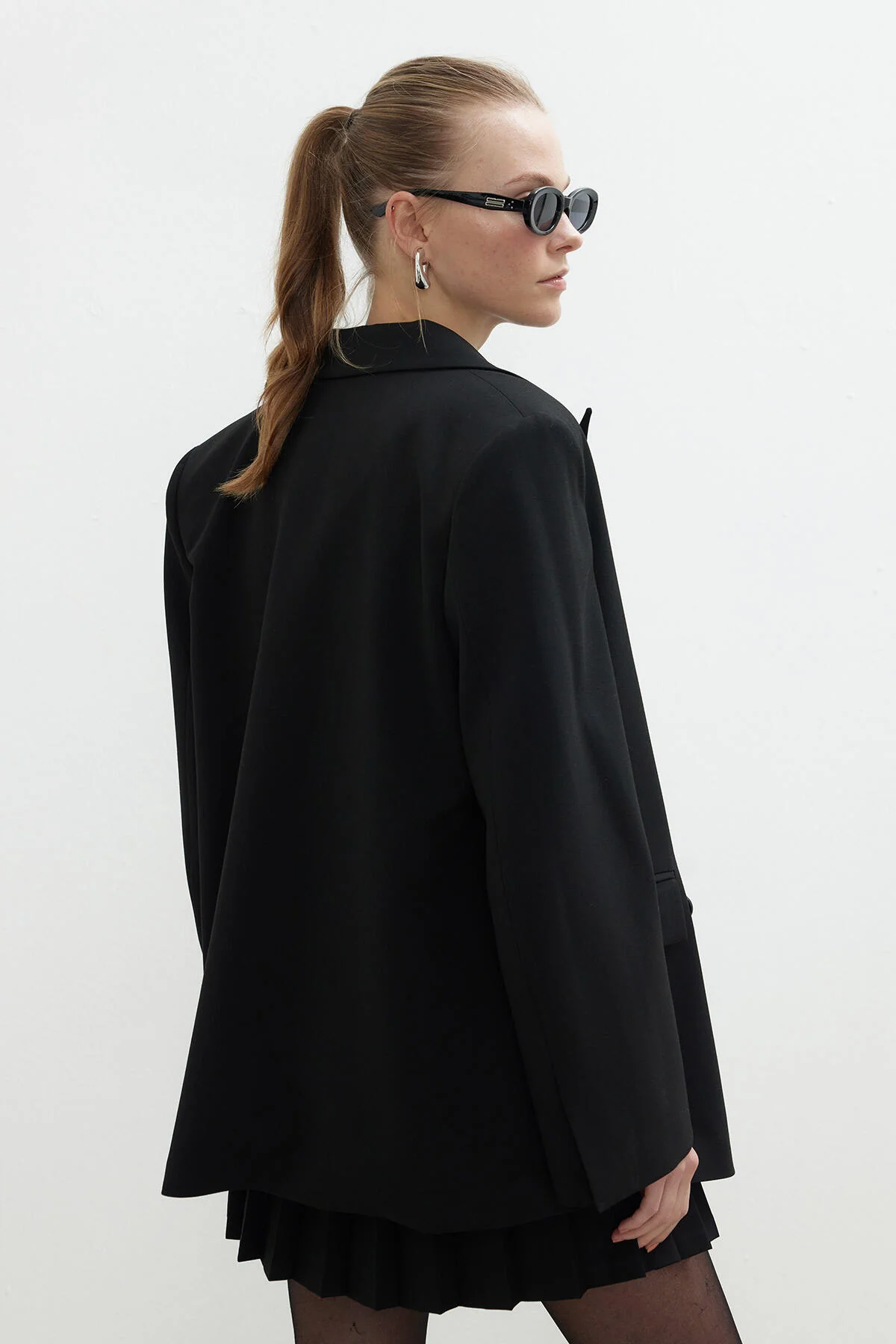Oversized Double-Breasted Blazer Jacket Black - Image 8