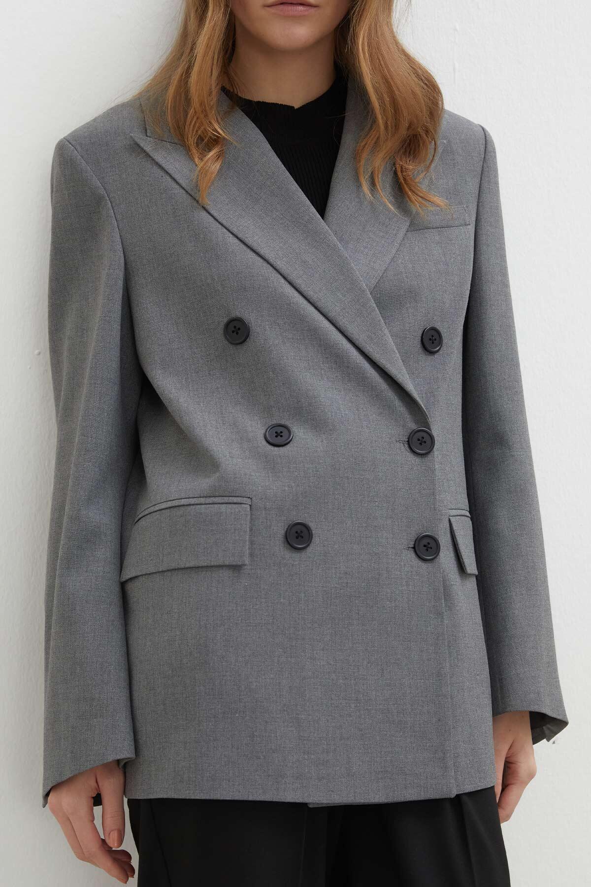 Oversized Double-Breasted Blazer Jacket Grey - Image 6