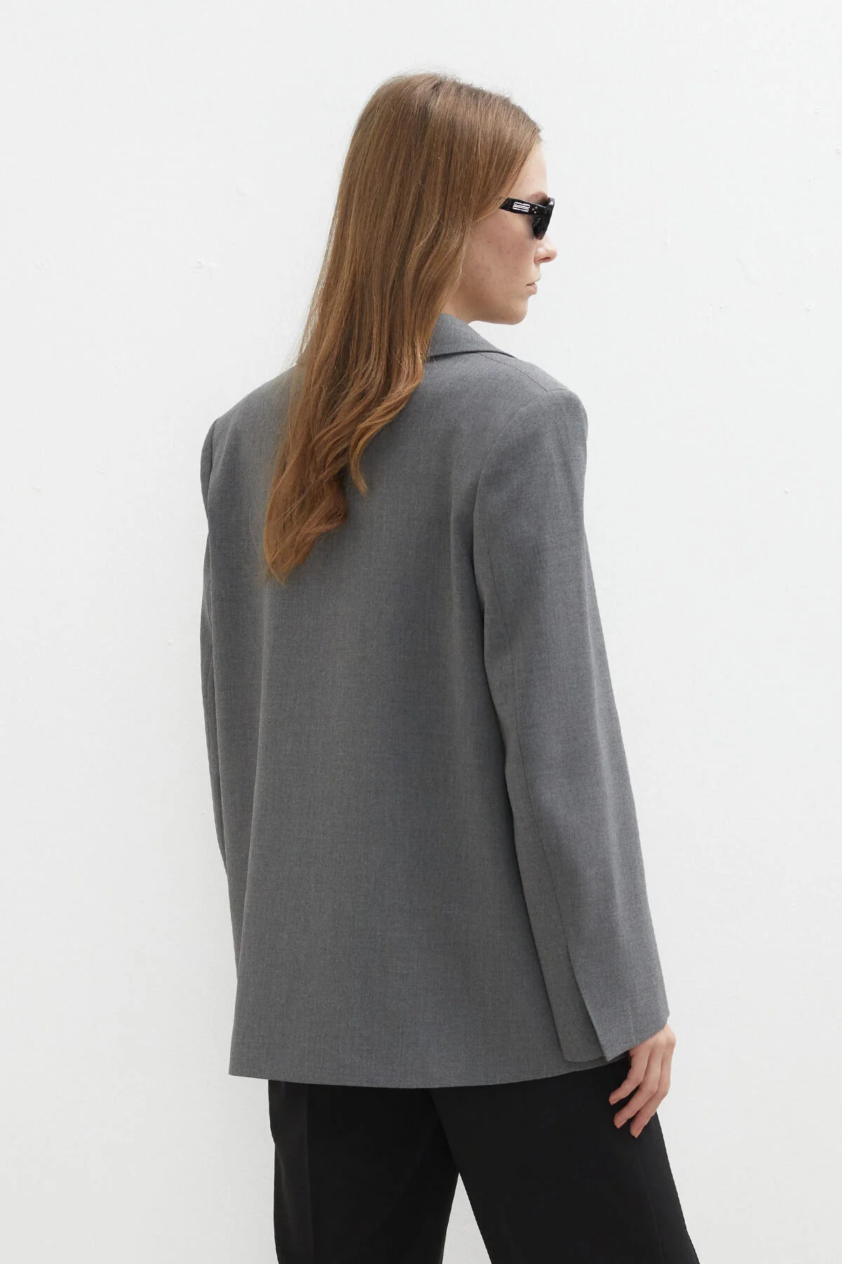 Oversized Double-Breasted Blazer Jacket Grey - Image 9