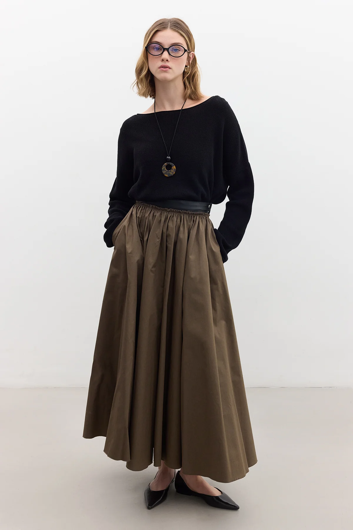 Oversized Draped Cotton Sweater Black - Image 2