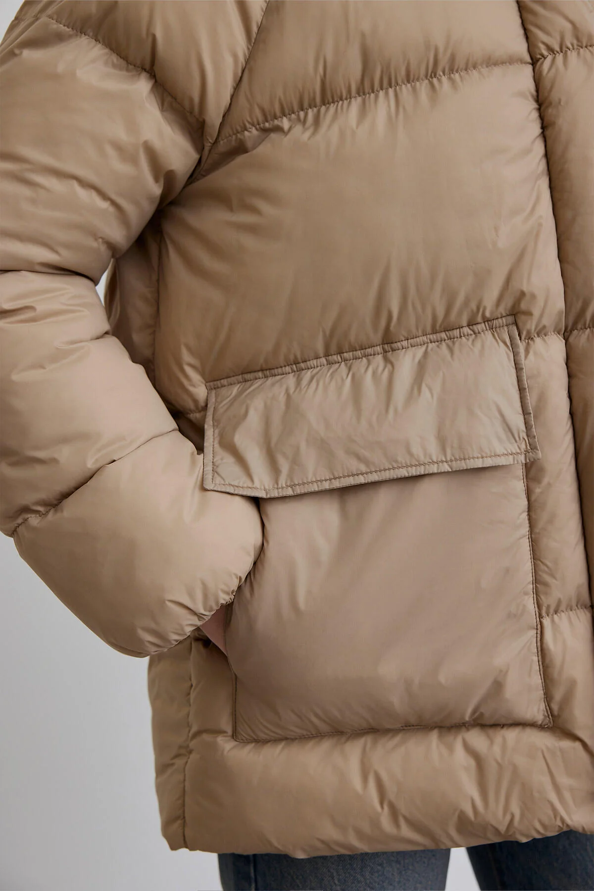 Oversized Pocket Detail Puffer Jacket Dark Beige - Image 6