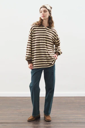 Oversized Polo T-Shirt Brown - Image 5