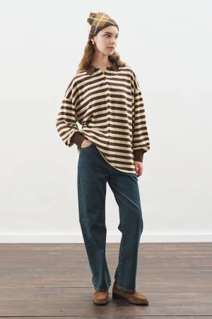 Oversized Polo T-Shirt Brown - Image 6