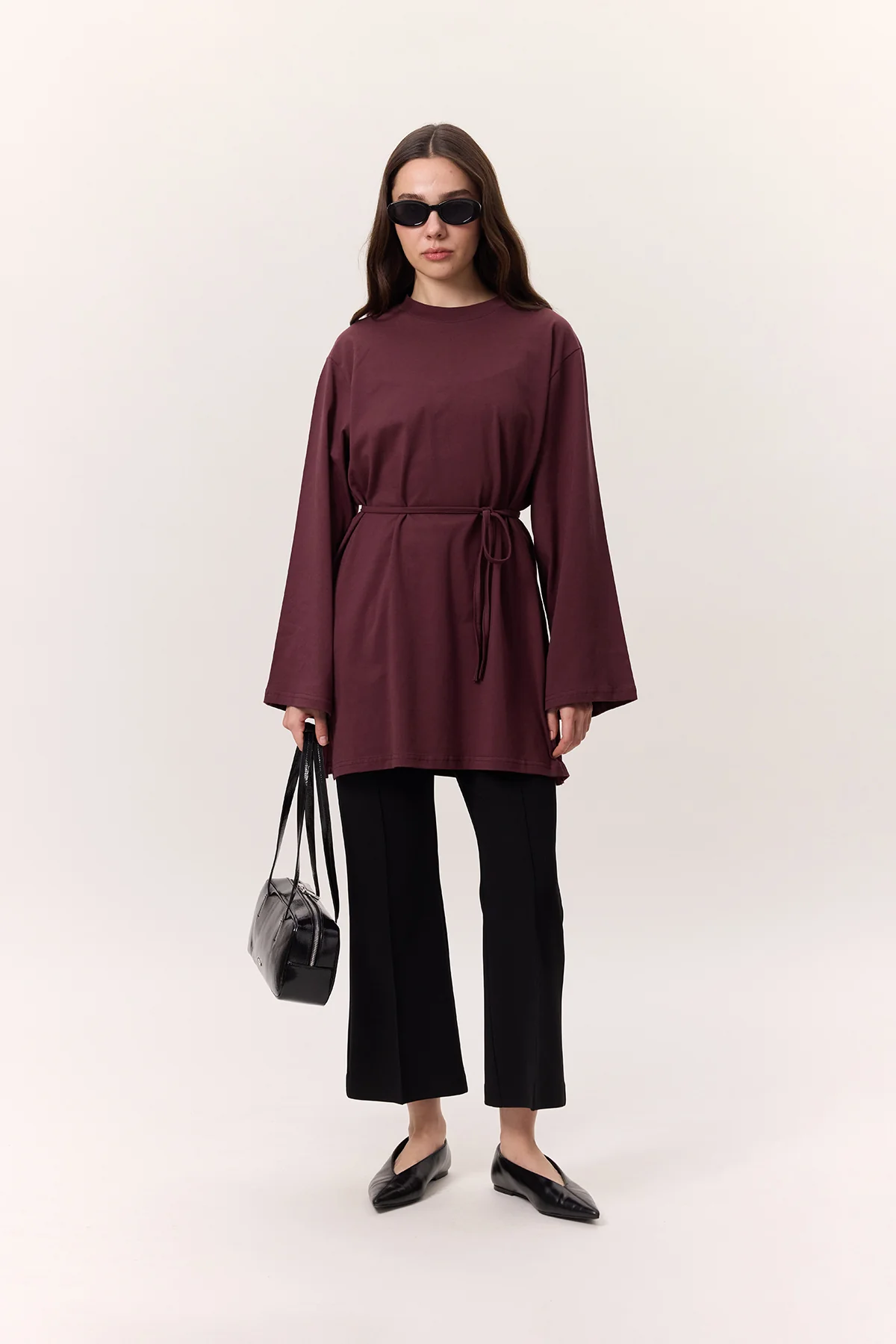Oversized T-Shirt With Tie Detail Burgundy - Image 2