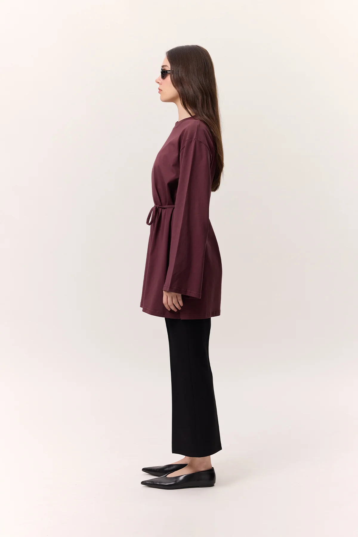 Oversized T-Shirt With Tie Detail Burgundy - Image 6