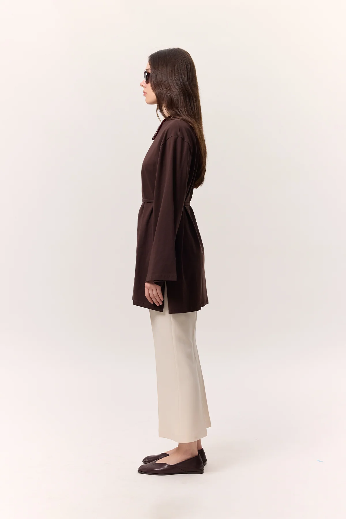Oversized T-Shirt With Tie Detail Dark Brown - Image 5