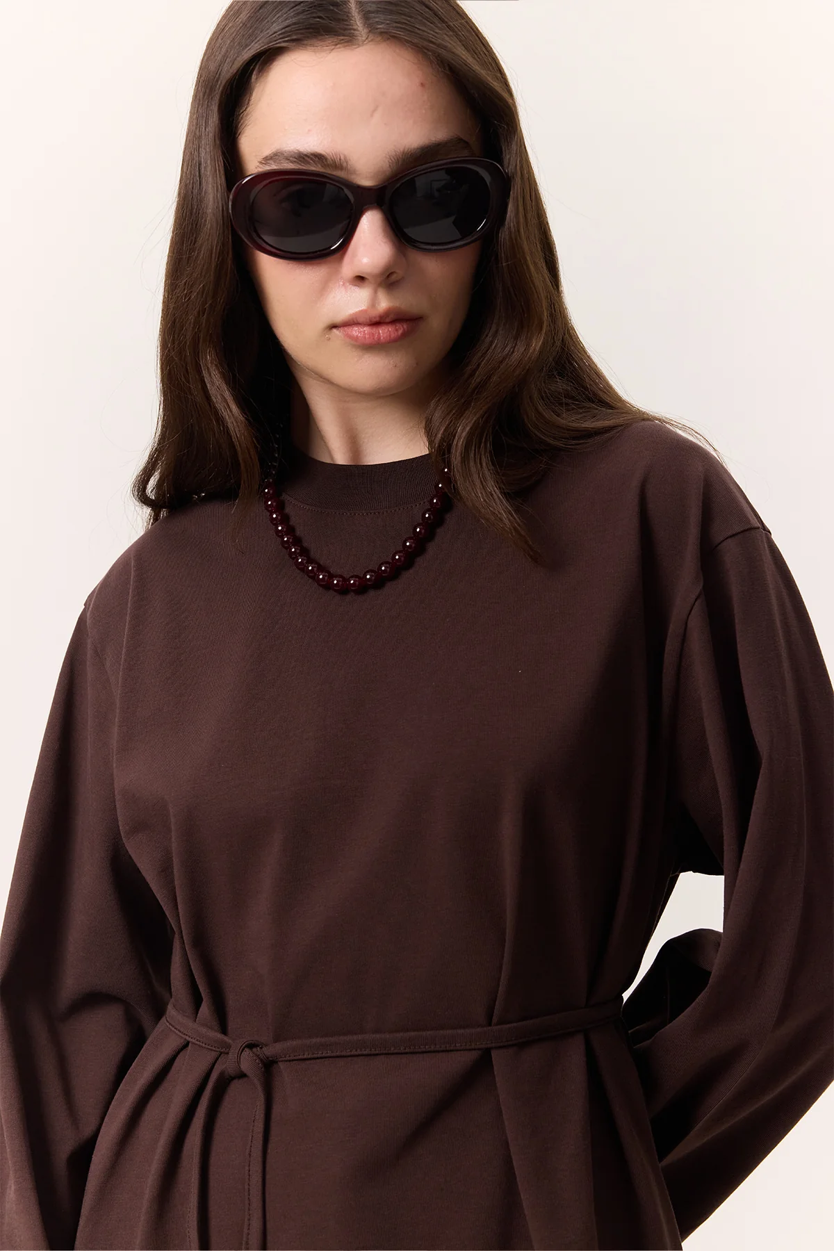Oversized T-Shirt With Tie Detail Dark Brown - Image 7