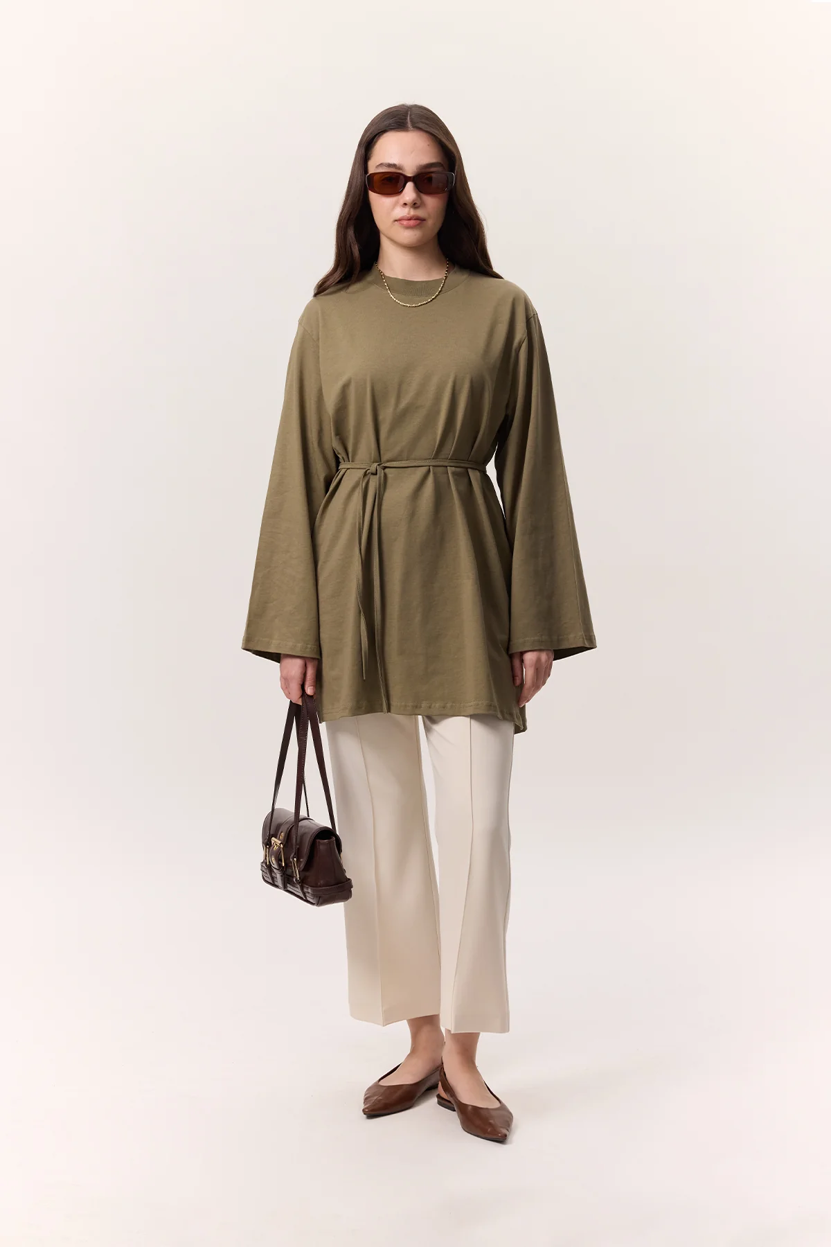 Oversized T-Shirt With Tie Detail Khaki - Image 2