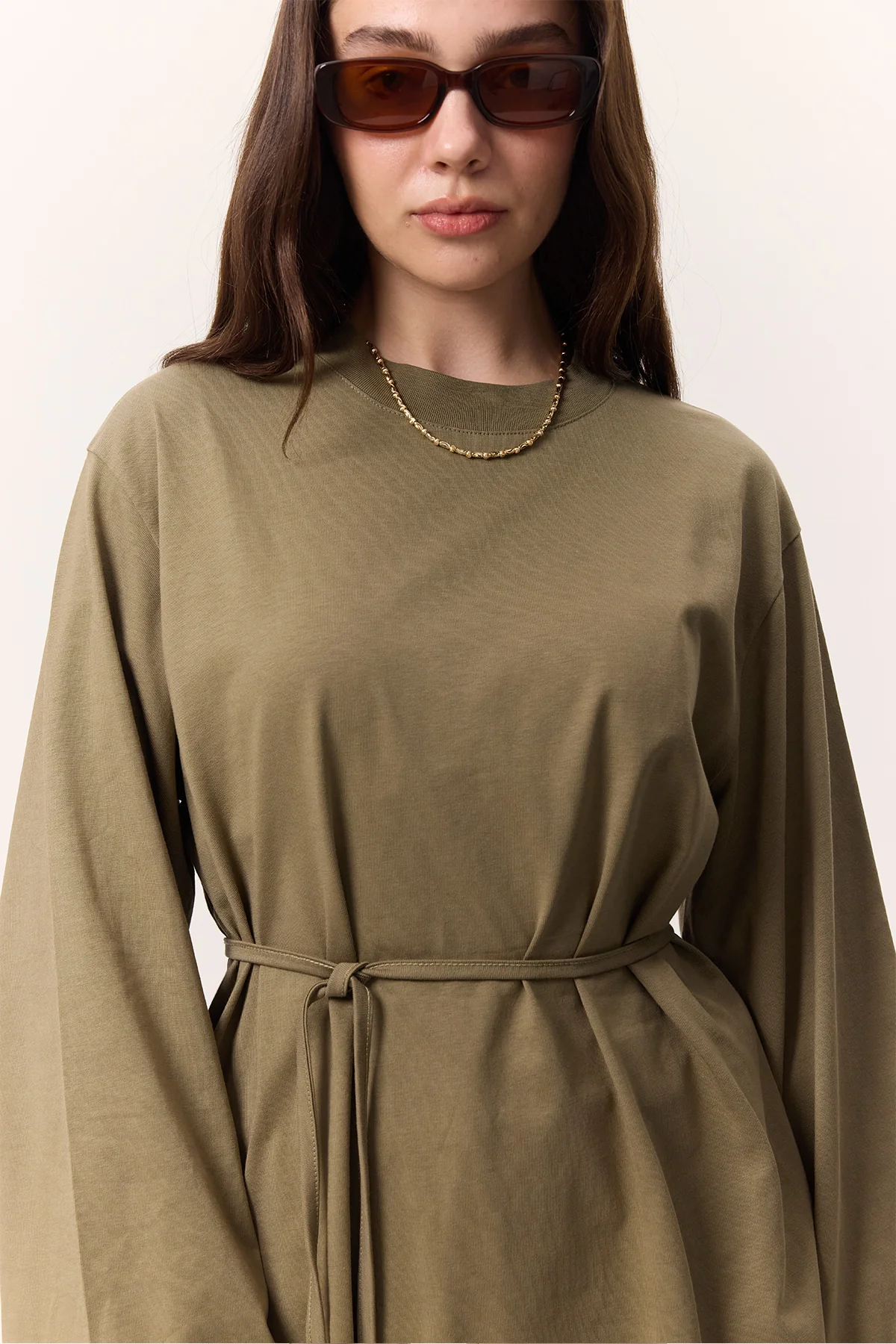 Oversized T-Shirt With Tie Detail Khaki - Image 4