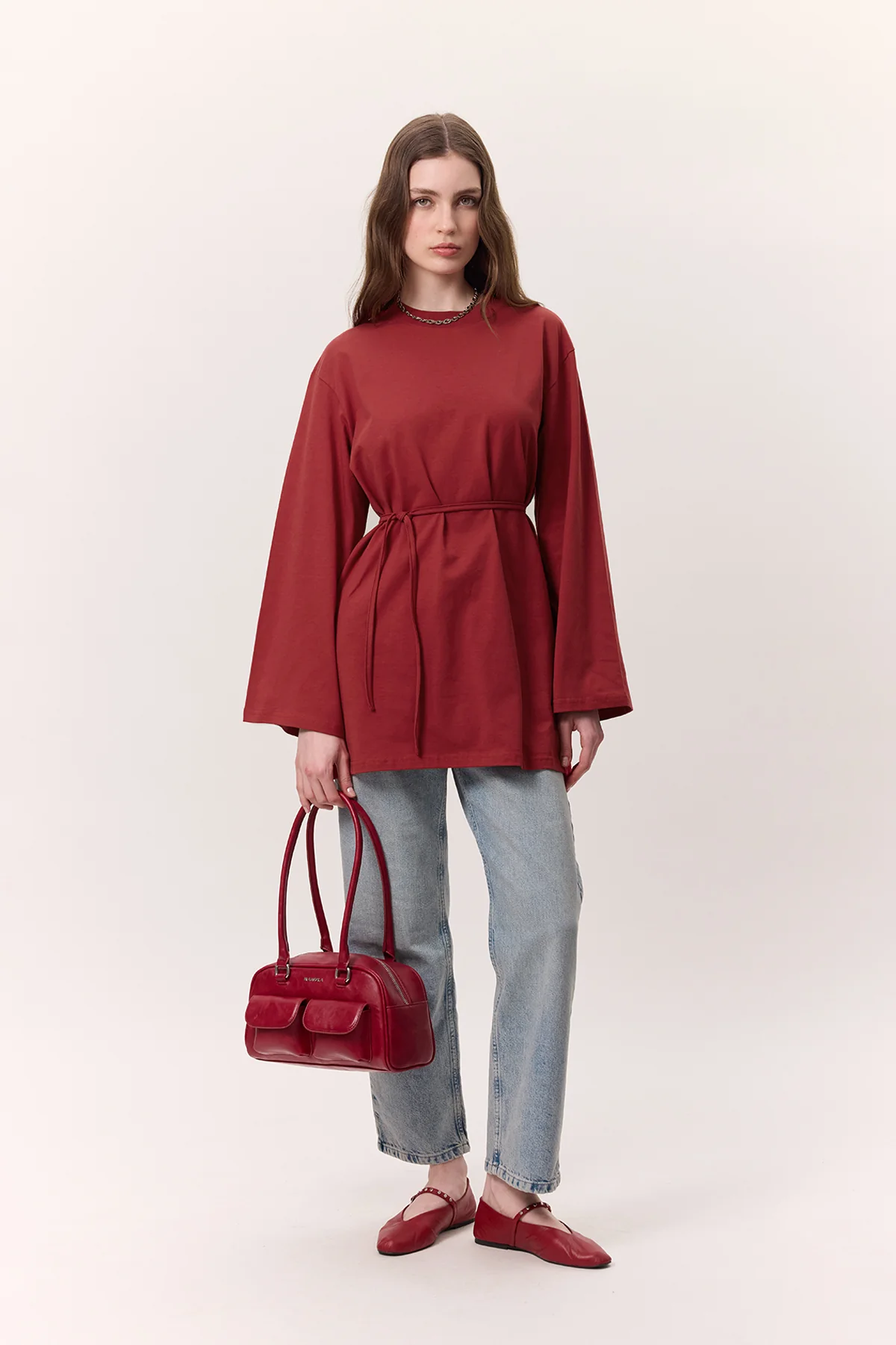 Oversized T-Shirt With Tie Detail Red - Image 2