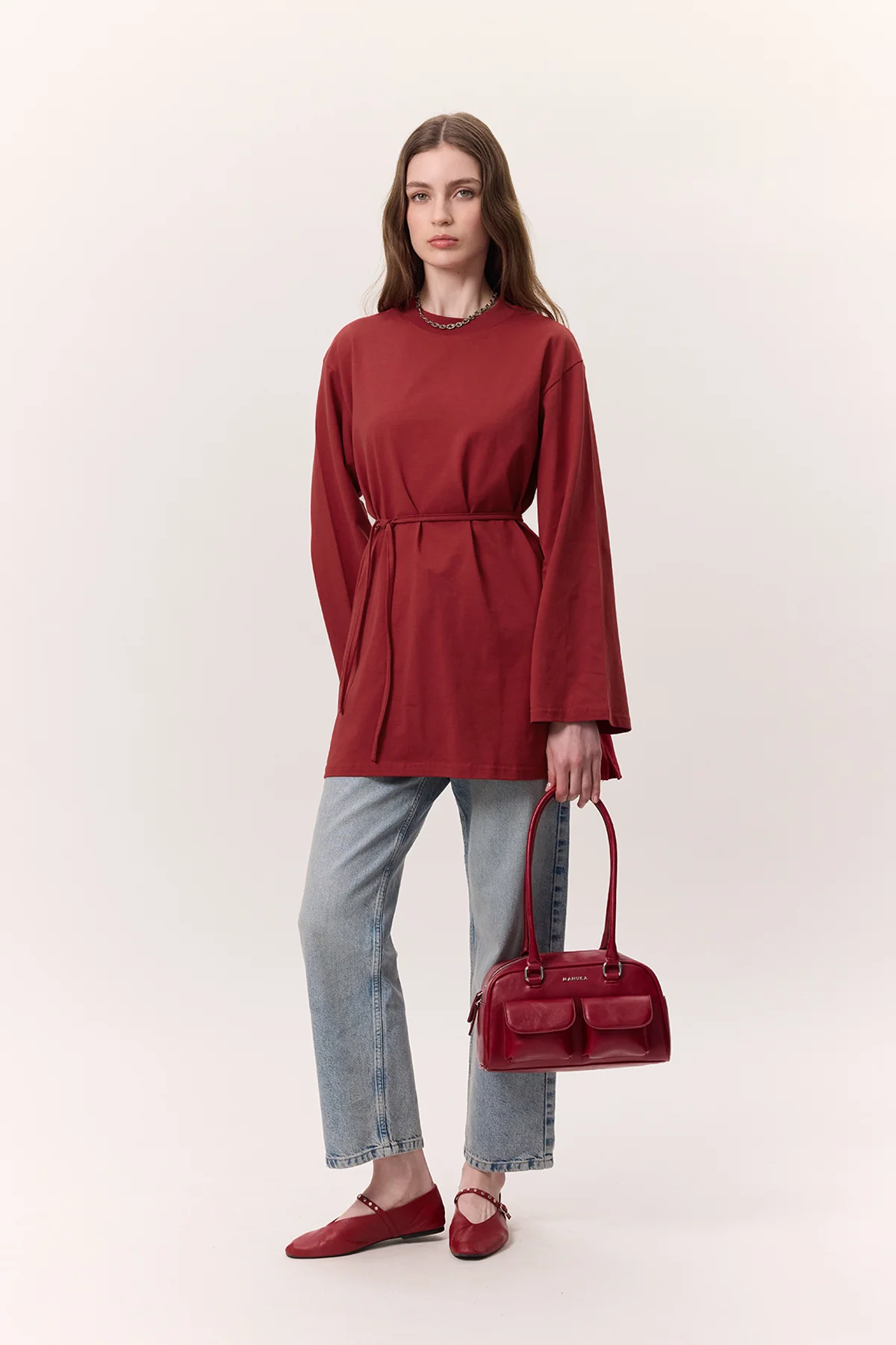 Oversized T-Shirt With Tie Detail Red - Image 6