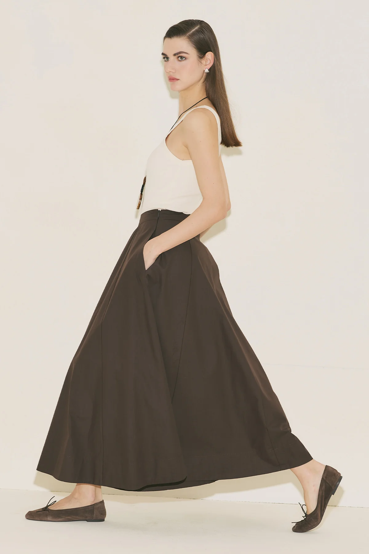 Panel Detail Flared Skirt Brown - Image 6