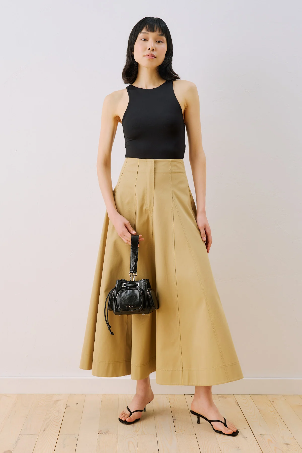 Panelled Gabardine Skirt Camel - Image 5