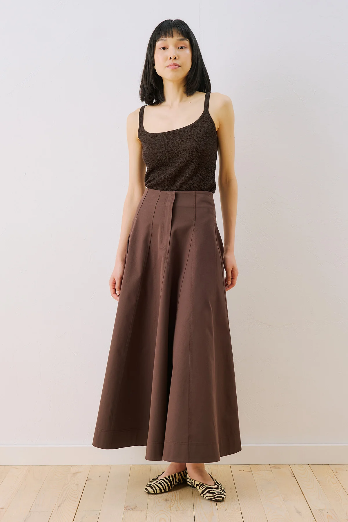 Panelled Gabardine Skirt Brown - Image 2