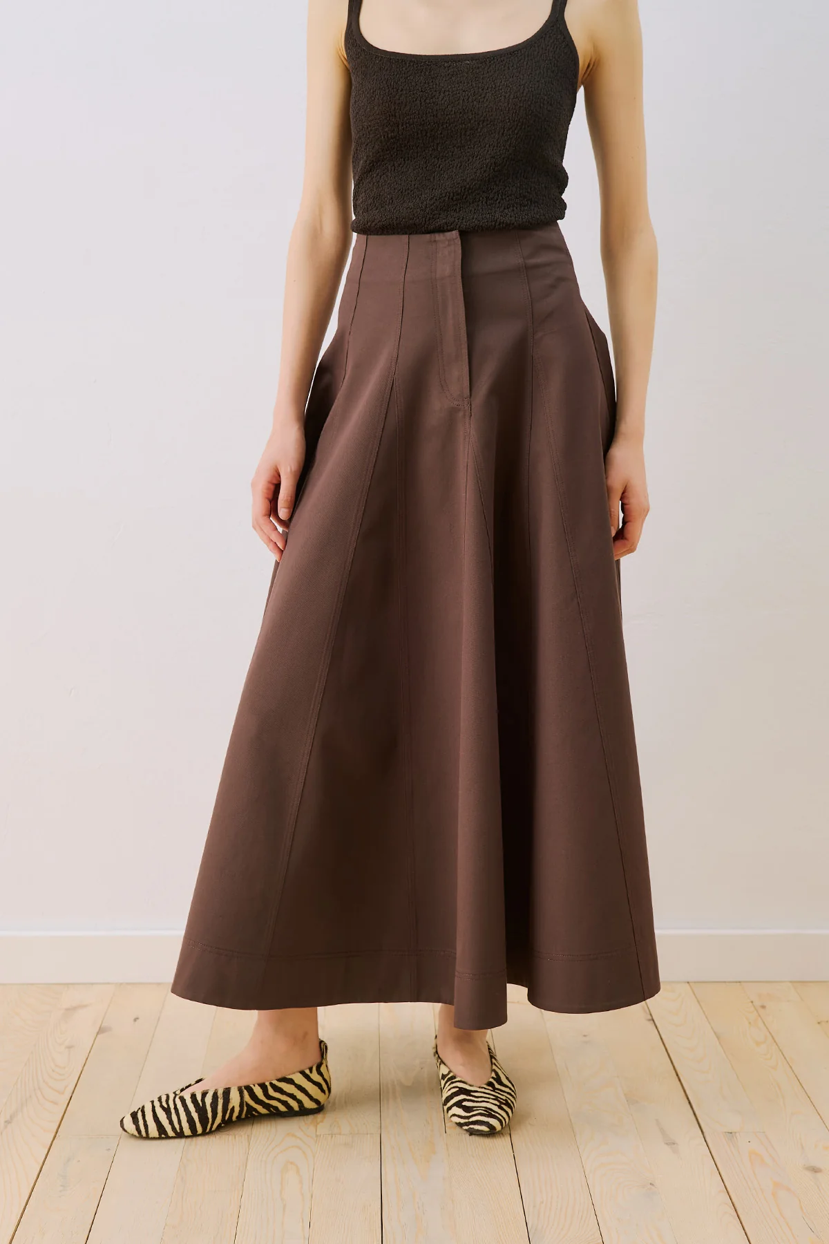Panelled Gabardine Skirt Brown - Image 3