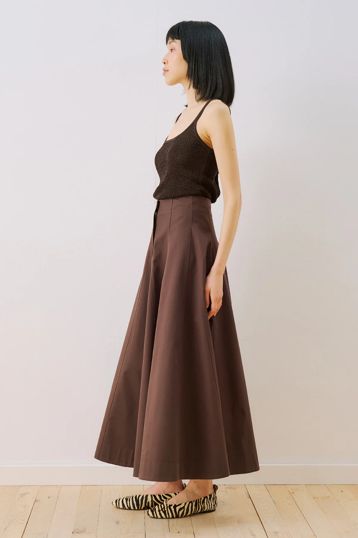Panelled Gabardine Skirt Brown - Image 4